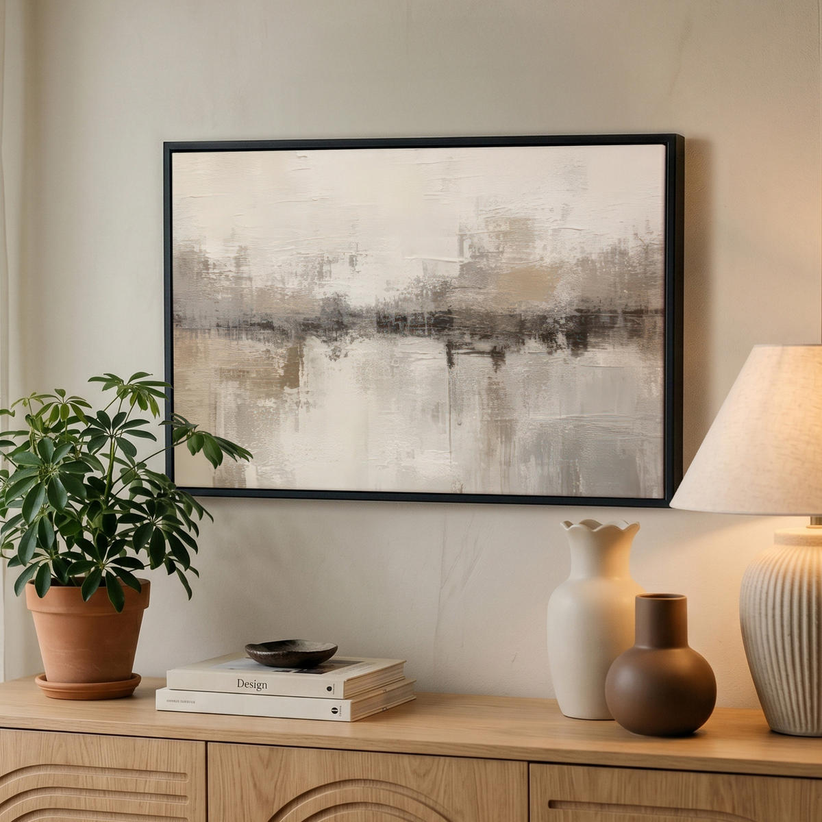LEINWAND Bilder mit Rahmen - Moderne Kunst - Abstrakt - Beige - 60x40 - Beige, Textil (60/40cm) - MuchoWow