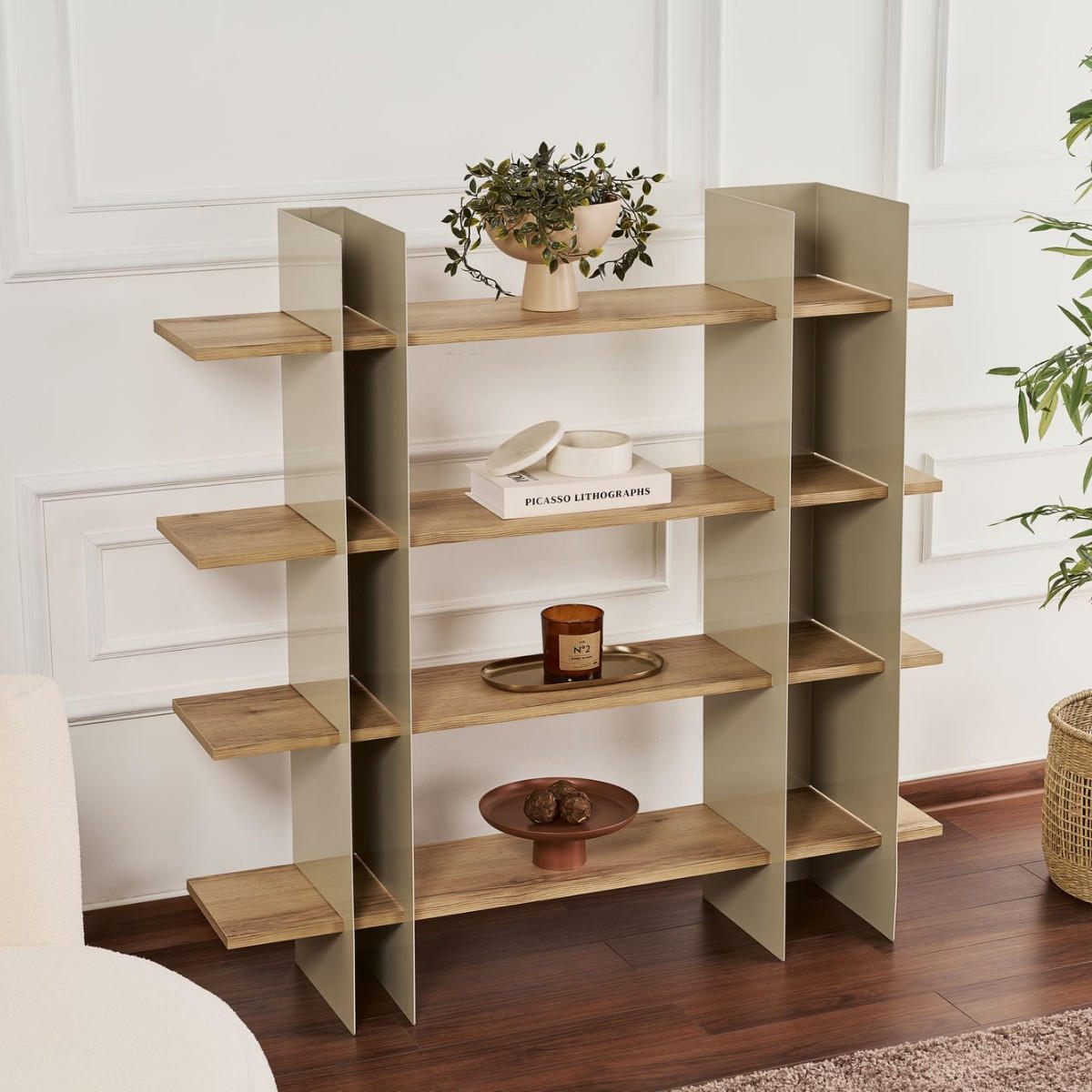 REGAL mit metallstruktur und regalböden in eichenoptik 31/120/120 cm - Taupe, Metall (124/120/31cm) - Calicosy