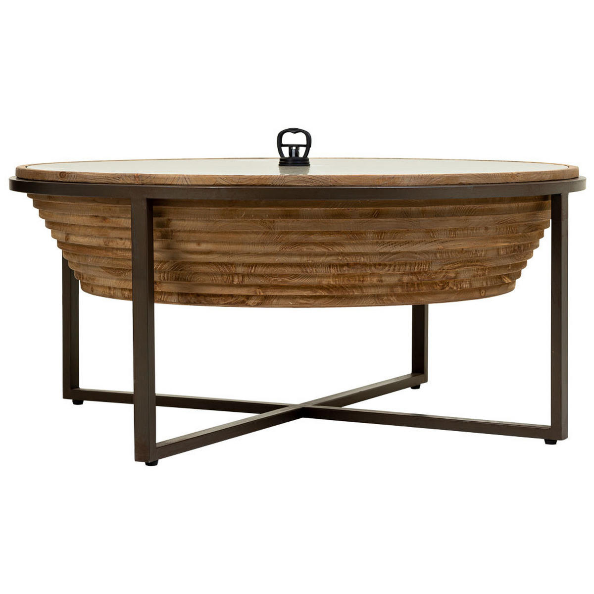 COUCHTISCH aus braunem Holz, Metall und Glas, D102x46 - Braun, Holz (102/102/46cm) - Wanderlust