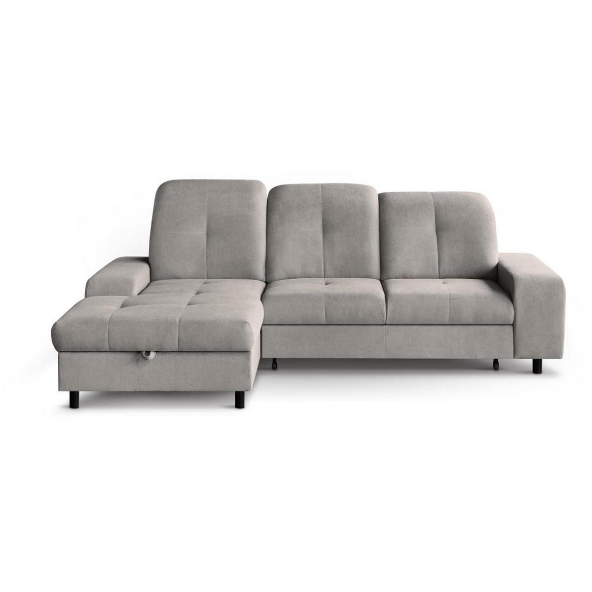 ECKSCHLAFSOFA Leon L Hellgrau - Hellgrau/Schwarz, Kunststoff/Textil (255/120cm) - Beautysofa