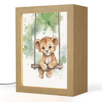 NACHTTISCHLAMPE Löwe - Tier - Kinder - Dschungel 15x20 cm - Weiß, Holzwerkstoff (8/15/20cm)