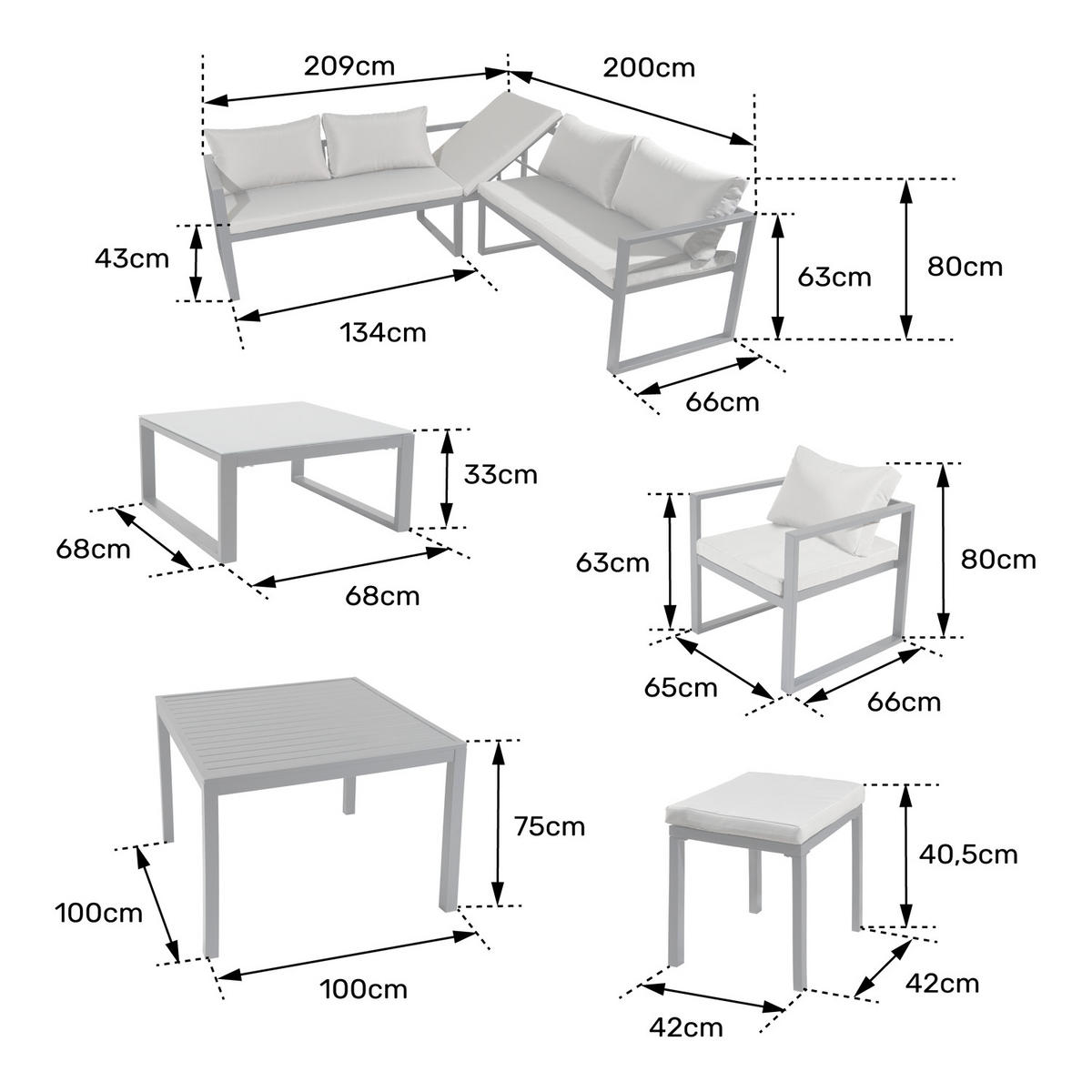 GARTENSALON Ibiza Grau und Anthrazit 7 Plätze - Anthrazit, Metall - Happy Garden