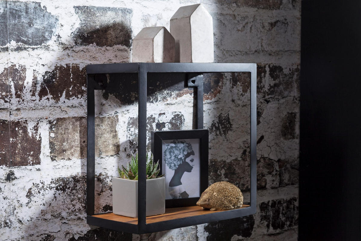 WANDREGAL Holz Metall Modern Stil 35x35x18 cm - Schwarz, Holz/Metall (35/35/18cm) - KADIMA DESIGN
