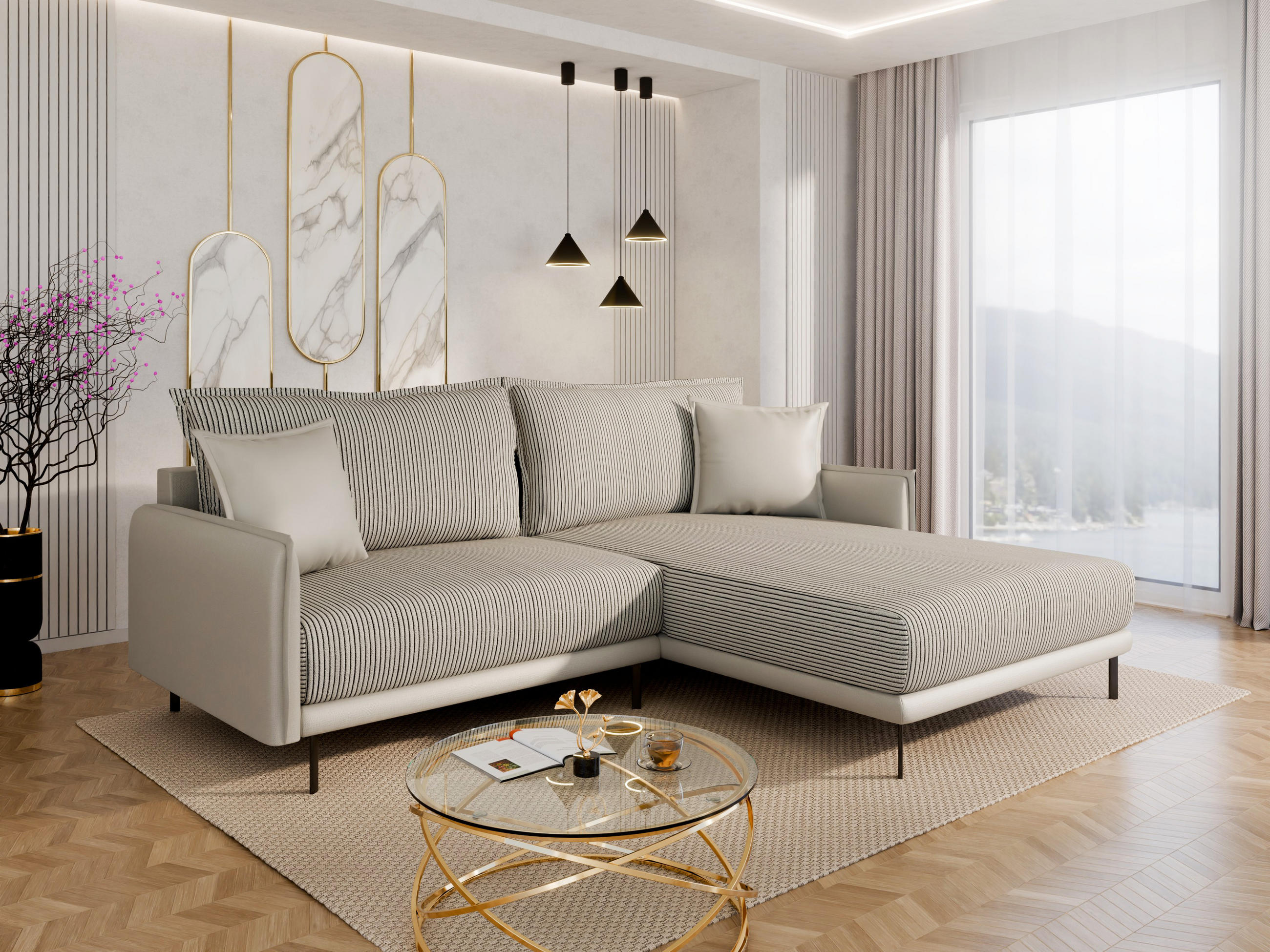 ECKSOFA Selva – modernes Design trifft auf höchsten Komfort, Beige - Beige, Holz (246/190cm) - Panda Möbel