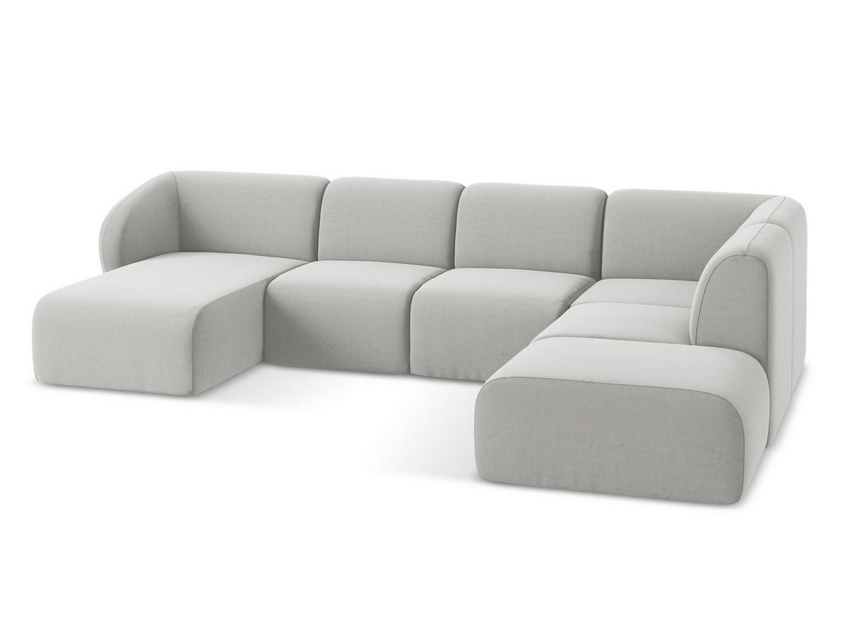 ECKSOFA Samt Stoff Grau - Edelstahlfarben/Schwarz, Holzwerkstoff/Kunststoff (251/251cm) - Makamii
