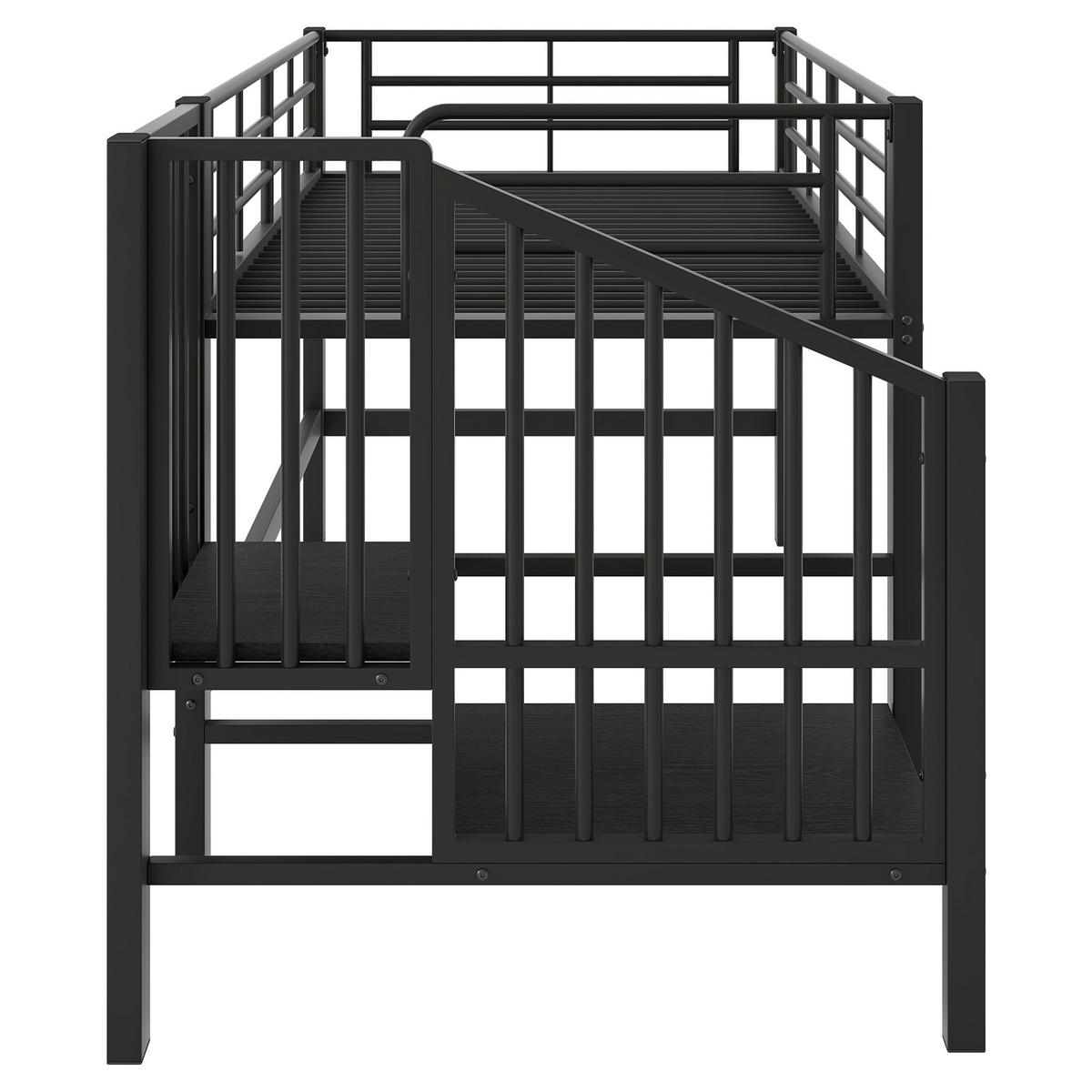 HOCHBETT 90/200 cm DE-03413, mit Stauraumtreppe, in Schwarz - Schwarz, Holzwerkstoff/Metall (90/200cm) - ComfortXL