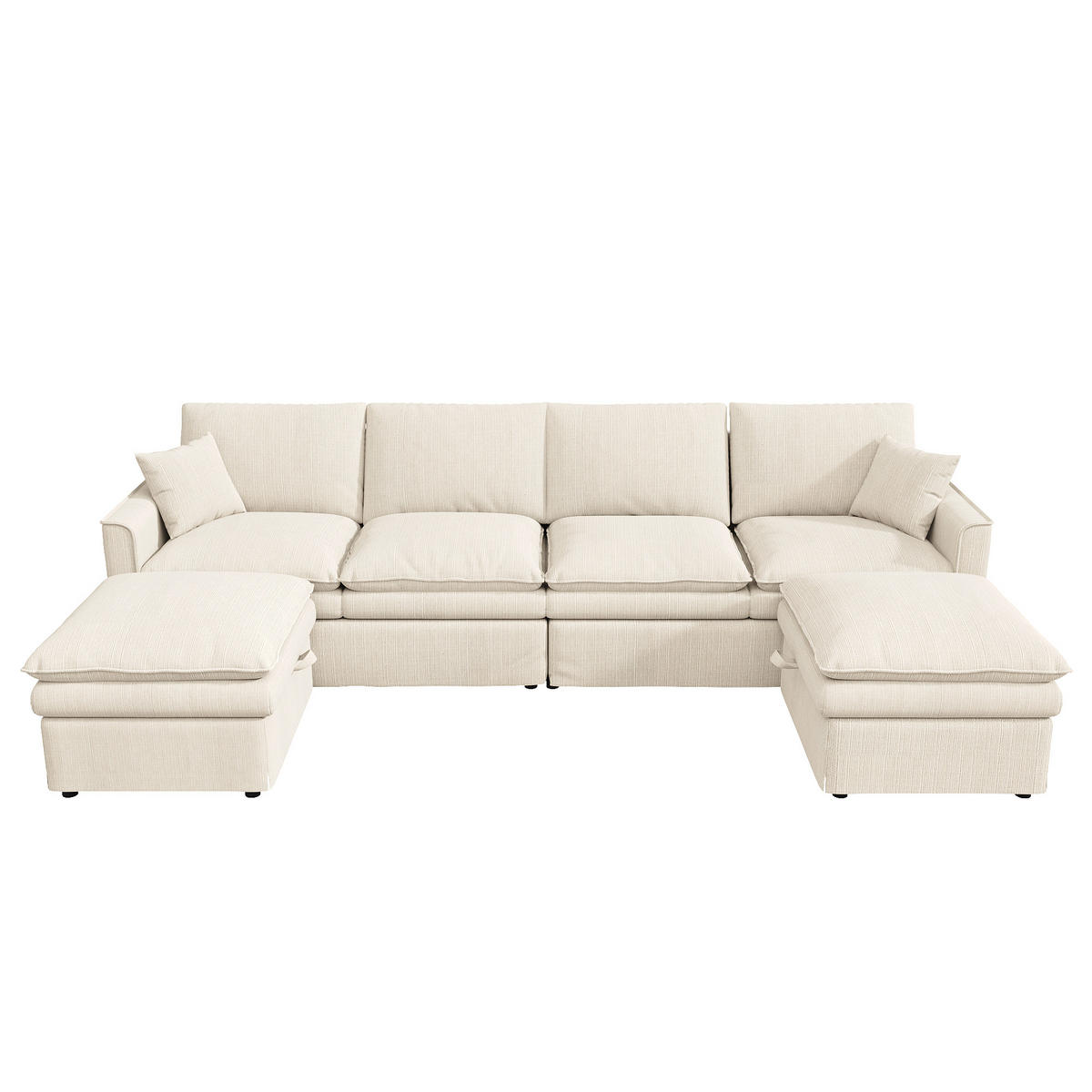 WOHNLANDSCHAFT U-/L-Form 6-Sitzer Modulsofa mit 2 Stauraum-Hockern, DE-42512, Beige - Beige, Holzwerkstoff (277/80/135cm) - ComfortXL