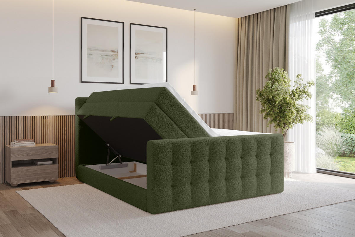 BOXSPRINGOVÁ POSTEL s matrací H3/H4 - IGAN-Z KING - 200x200 cm Zelená - zelená barva, kompozitní dřevo (203/200cm) - ALTDECOR