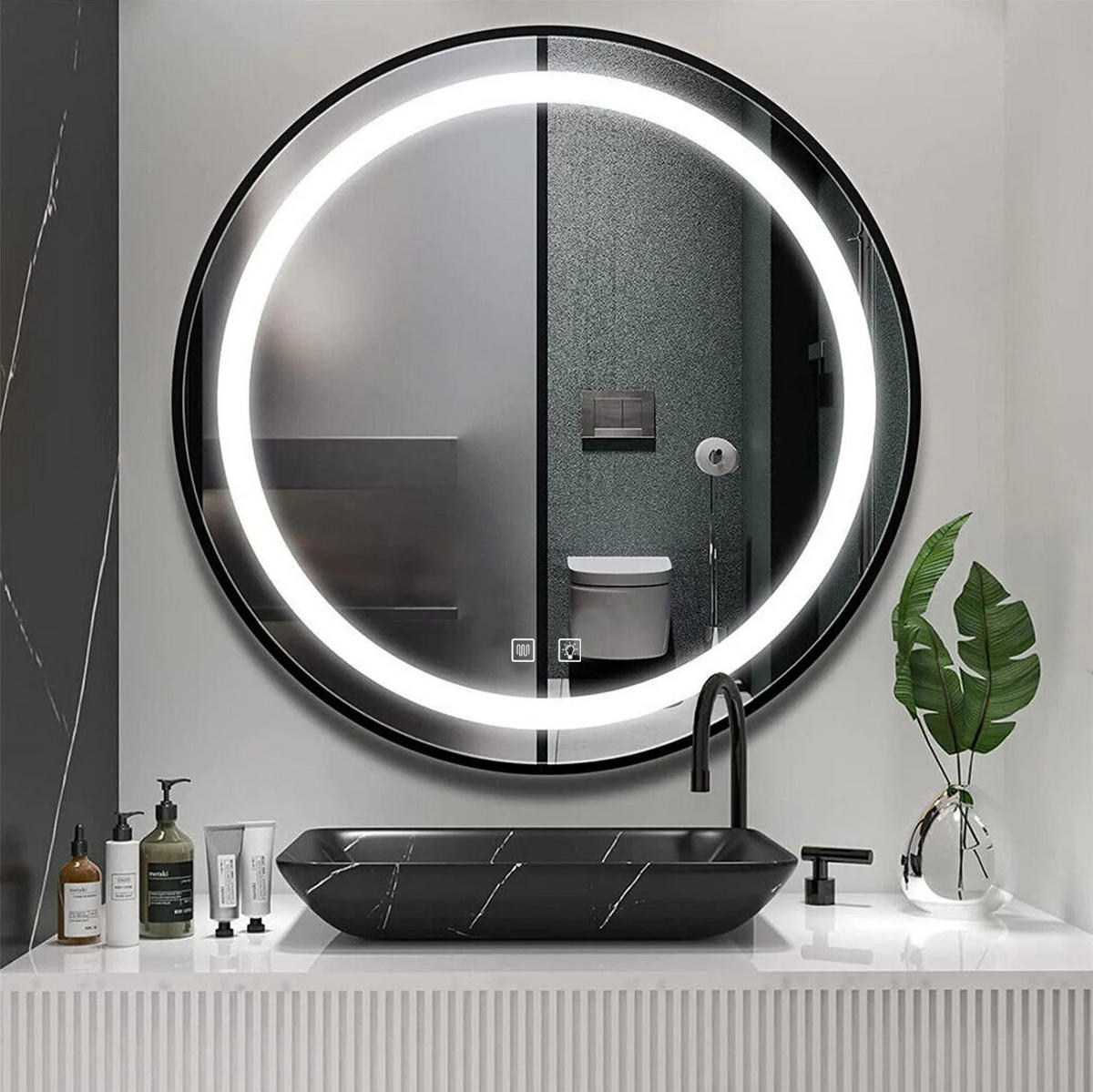 SPIEGEL Rea Led 60cm Mmj Black - Schwarz, Glas (60/60/2cm) - REA