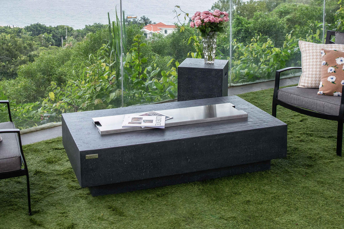 FEUERTISCH HAMPTON Gasfeuerstelle aus GF-Beton 142/35/35 cm - Dunkelgrau, Naturmaterialien (81/35/142cm) - Elementi