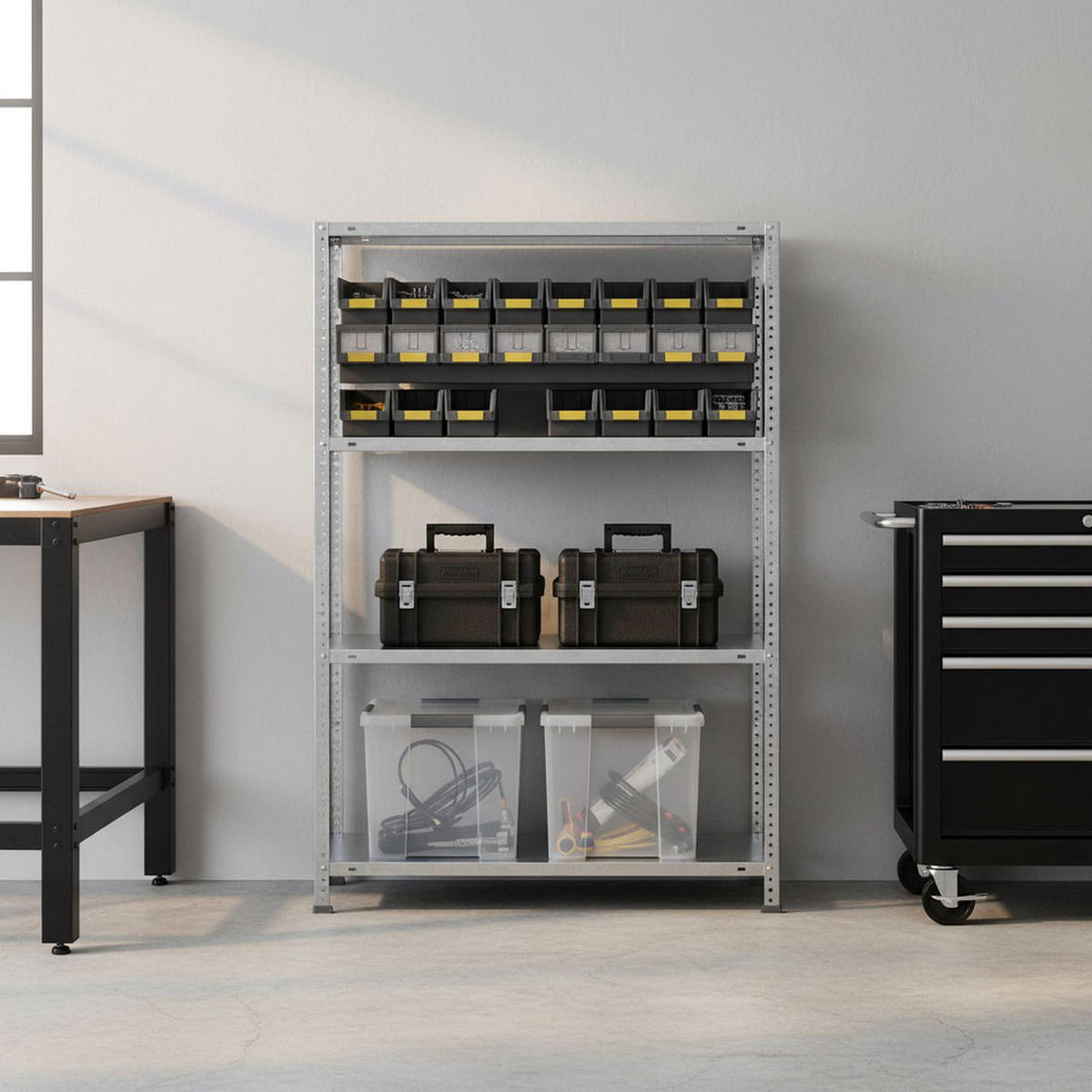 SCHRAUBREGAL PANDA MID | HxBxT 150x100x50cm | 4 Fachböden | Fachlast 100kg | Verzinkt - Silberfarben, Metall (100/150/50cm) - PROREGAL