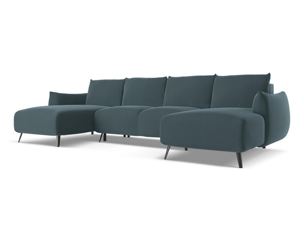 WOHNLANDSCHAFT Samt Stoff Blau - Blau/Petrol, Textil/Metall (317/86/162cm) - Makamii