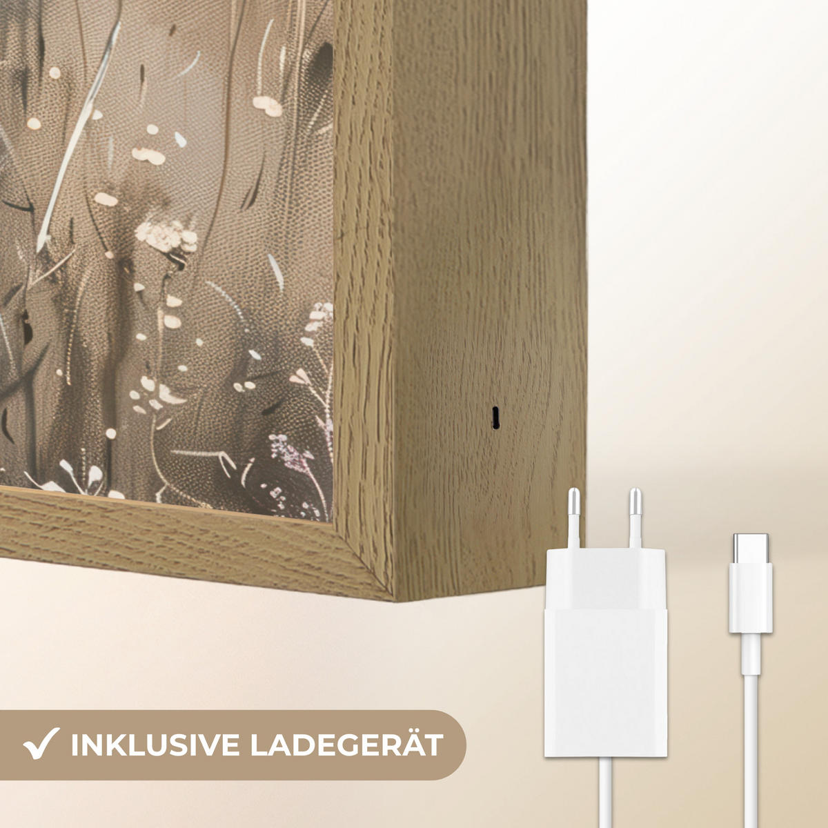 NÁSTĚNNÁ LAMPA S AKUMULÁTOREM Květiny - růžová - moderní - béžová 30x40 cm - starorůžová, kompozitní dřevo (30/40/8cm) - OnlyWow
