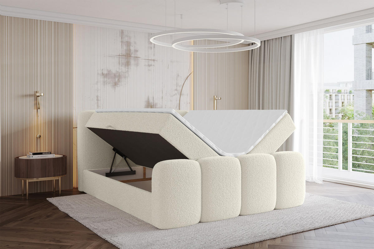 AMERICKÁ postel s matrací H4 a roštem – NINA-Z – 120 × 200 cm – béžová - písková barva, kompozitní dřevo (120/200cm) - ALTDECOR