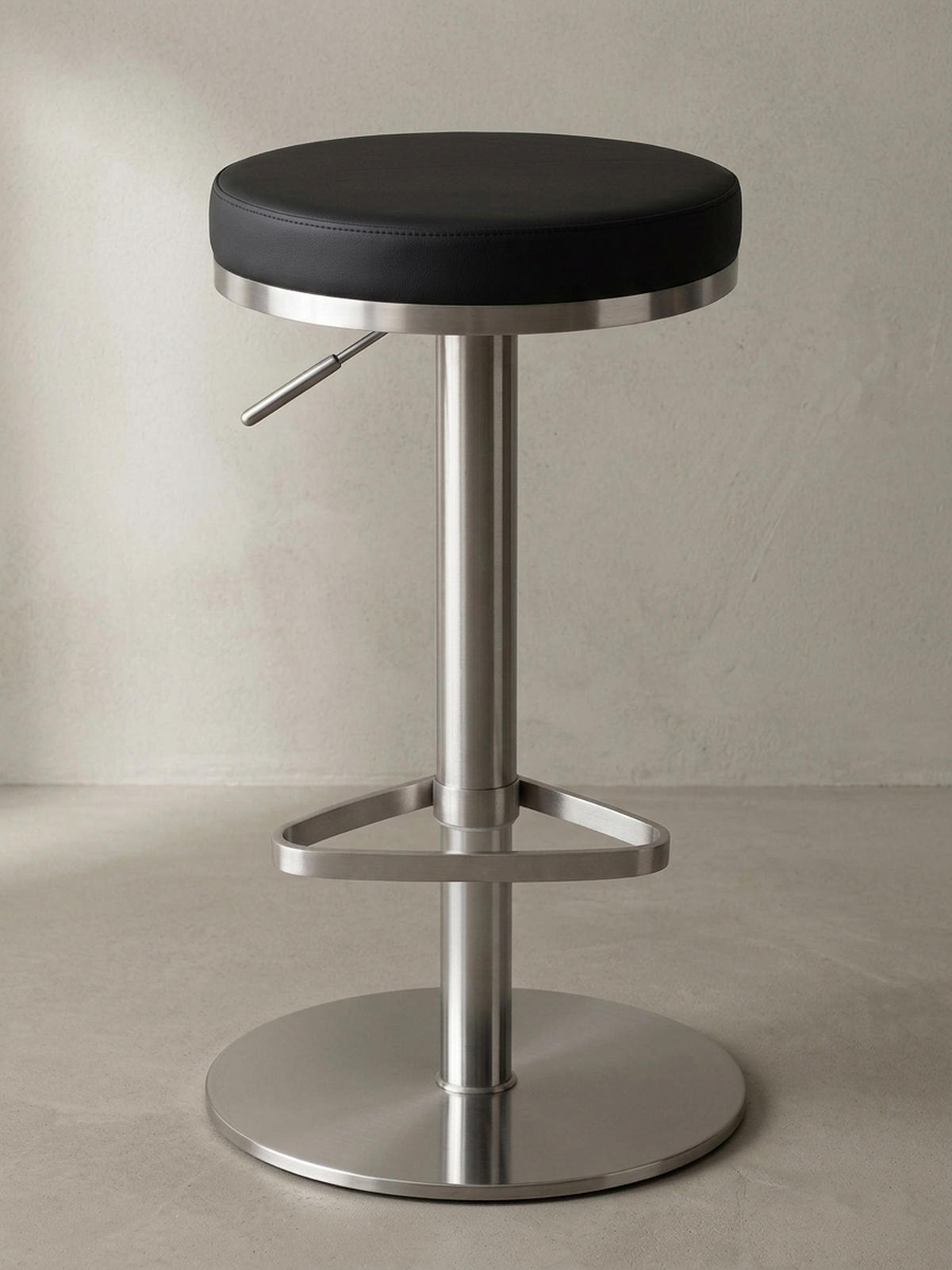 BARHOCKER Höhenverstellbar Gepolstert Triangel-Fußablage ELBE, Schwarz 38x38x82 cm - Silberfarben/Schwarz, Kunststoff/Textil (38/82/38cm) - KADIMA DESIGN