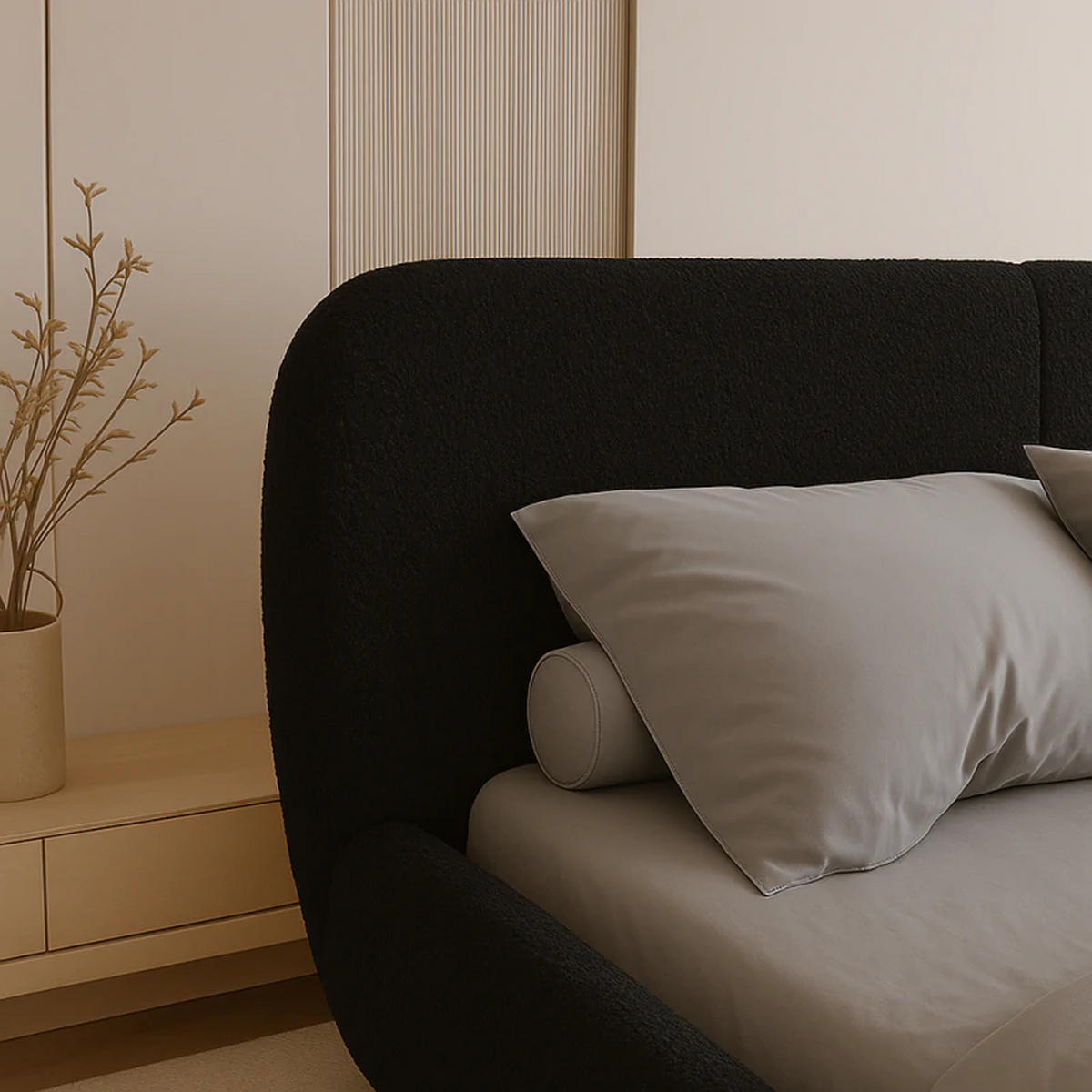 POLSTERBETT ELLE mit Kopfteil, 140 x 200 cm, Doppelbett mit Bettkasten und Lattenrost aus Holz, Bouclé-Stoff, Frabe: Schwarz - Schwarz, Holz/Kunststoff (140/200cm) - Sepro Meble