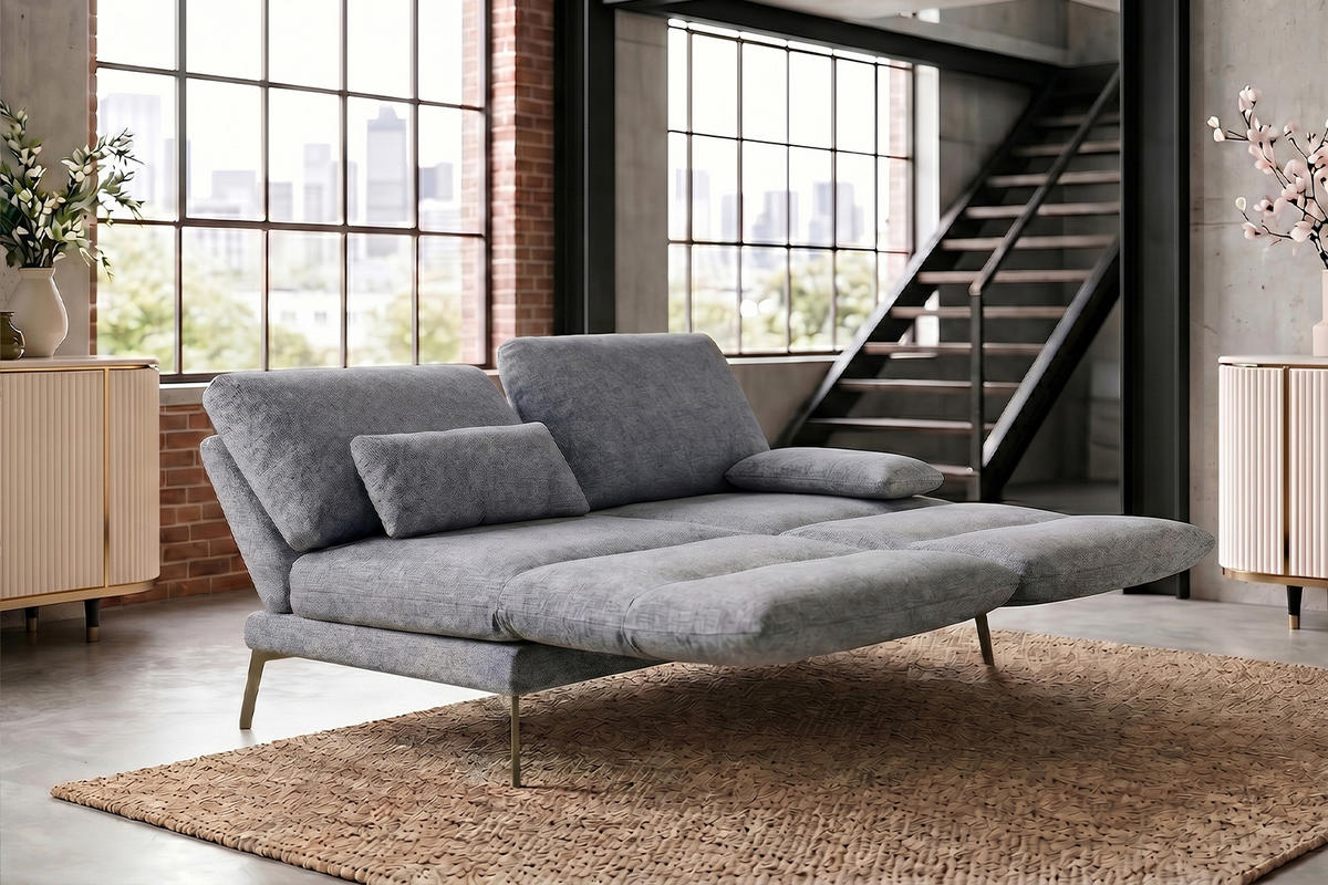 SOFA HOLLY Grau Flachgewebe - Braun/Grau, Textil/Metall (176/90/92cm) - KAWOLA