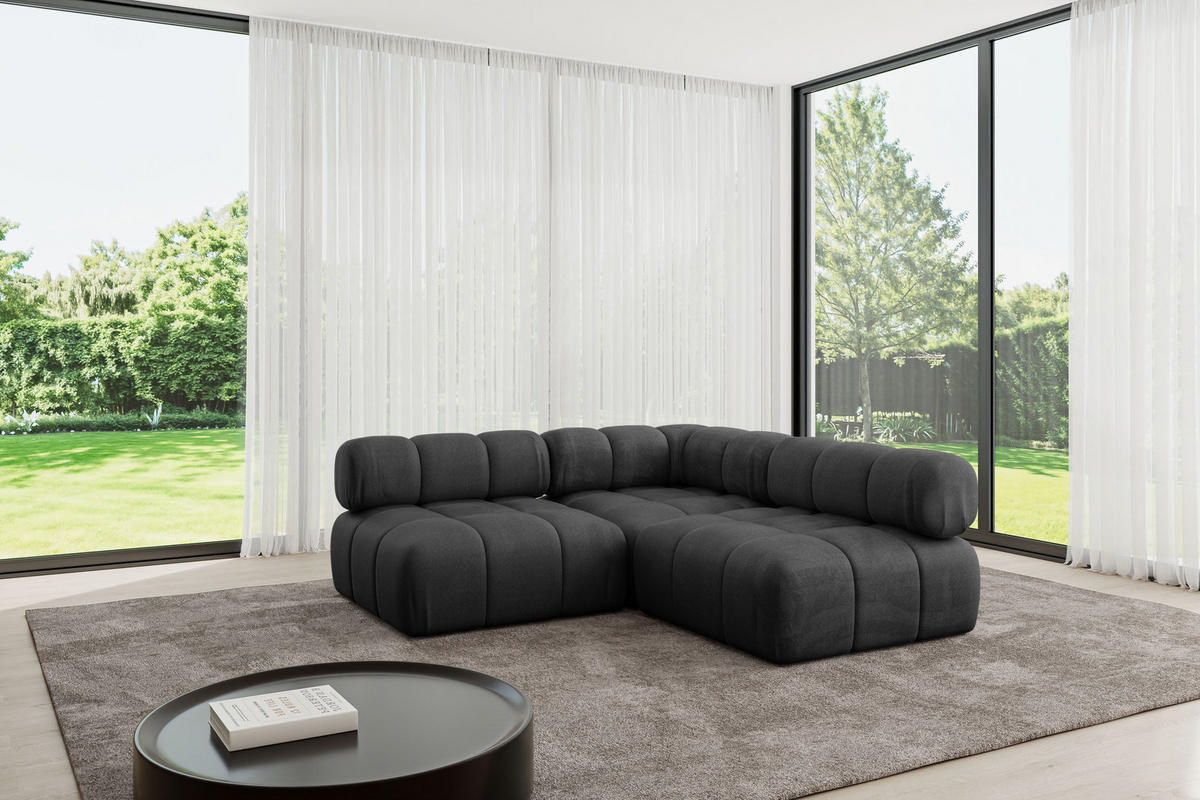 ECKSOFA modulares Sofa Samaro-L1 - 190x190x70 cm Schwarz Velours - Schwarz, Holzwerkstoff/Textil (190/190cm) - ALTDECOR
