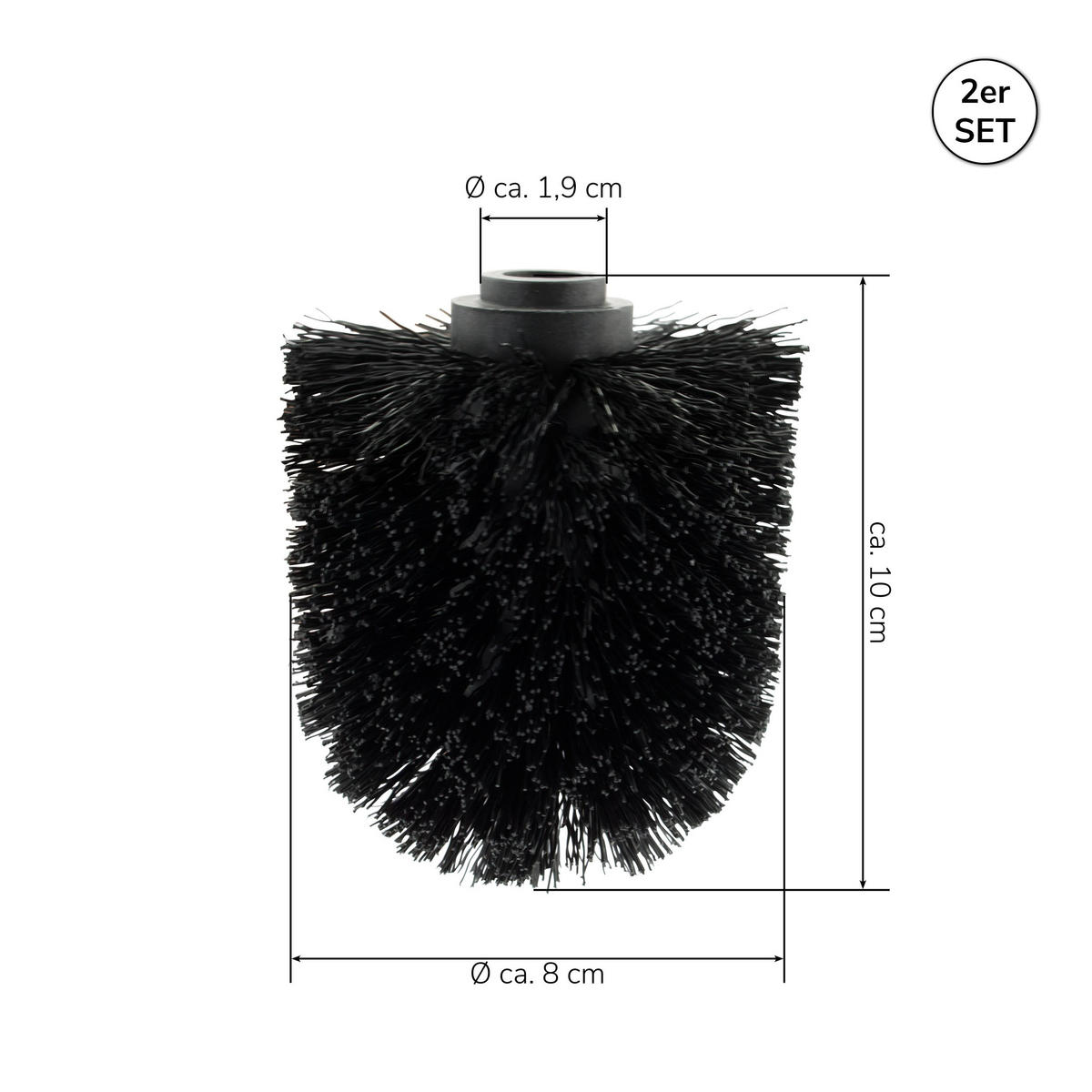 ERSATZ-BÜRSTENKÖPFE 2tlg., Kunststoff, schwarz - Schwarz, Kunststoff (1/10cm) - eluno