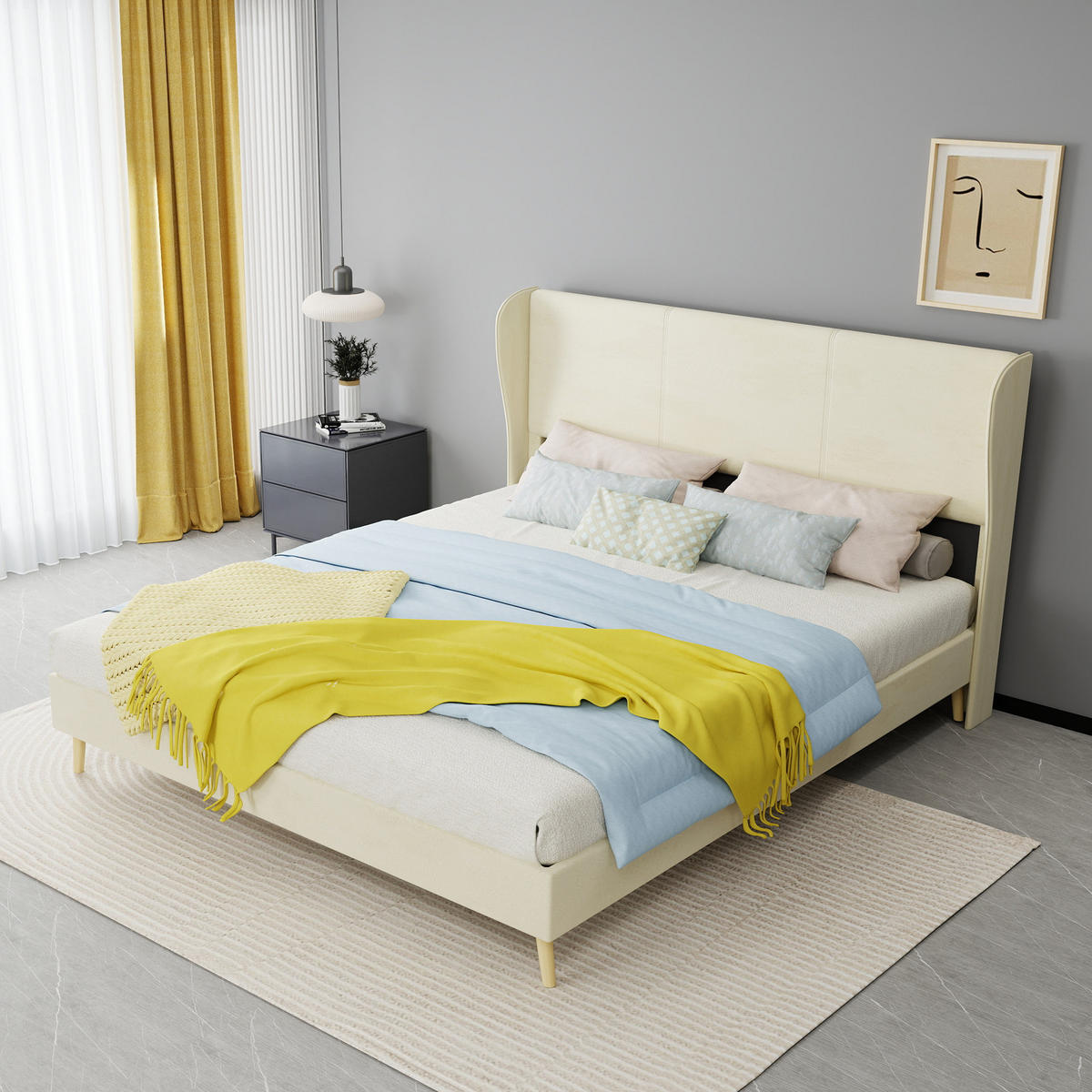 POLSTERBETT 160/200 cm DE-35481 mit Kopfteil Beige - Beige, Metall (160/200cm) - ComfortXL
