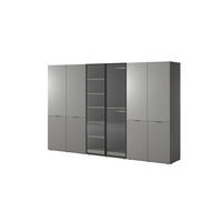 KLEIDERSCHRANK ZEN (Modular, Grau Matt, Grau & Geriffeltes Glas Flutes, 6-türig) - Schwarz/Grau, Holz/Holzwerkstoff (303/200/51cm) - Ravio