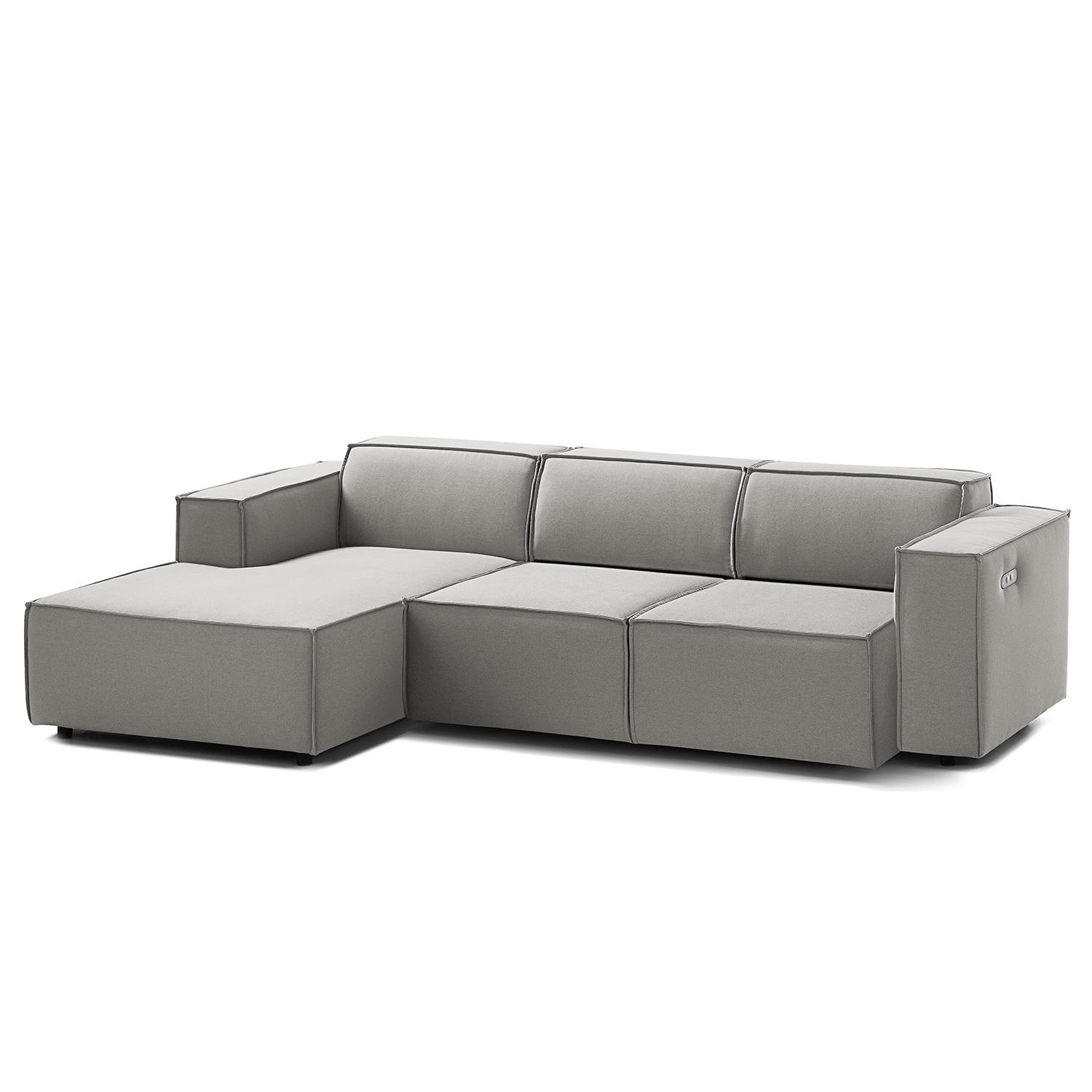 ECKSOFA mit Longchair - Graubraun/Schwarz, Kunststoff/Textil (260/177cm) - home24