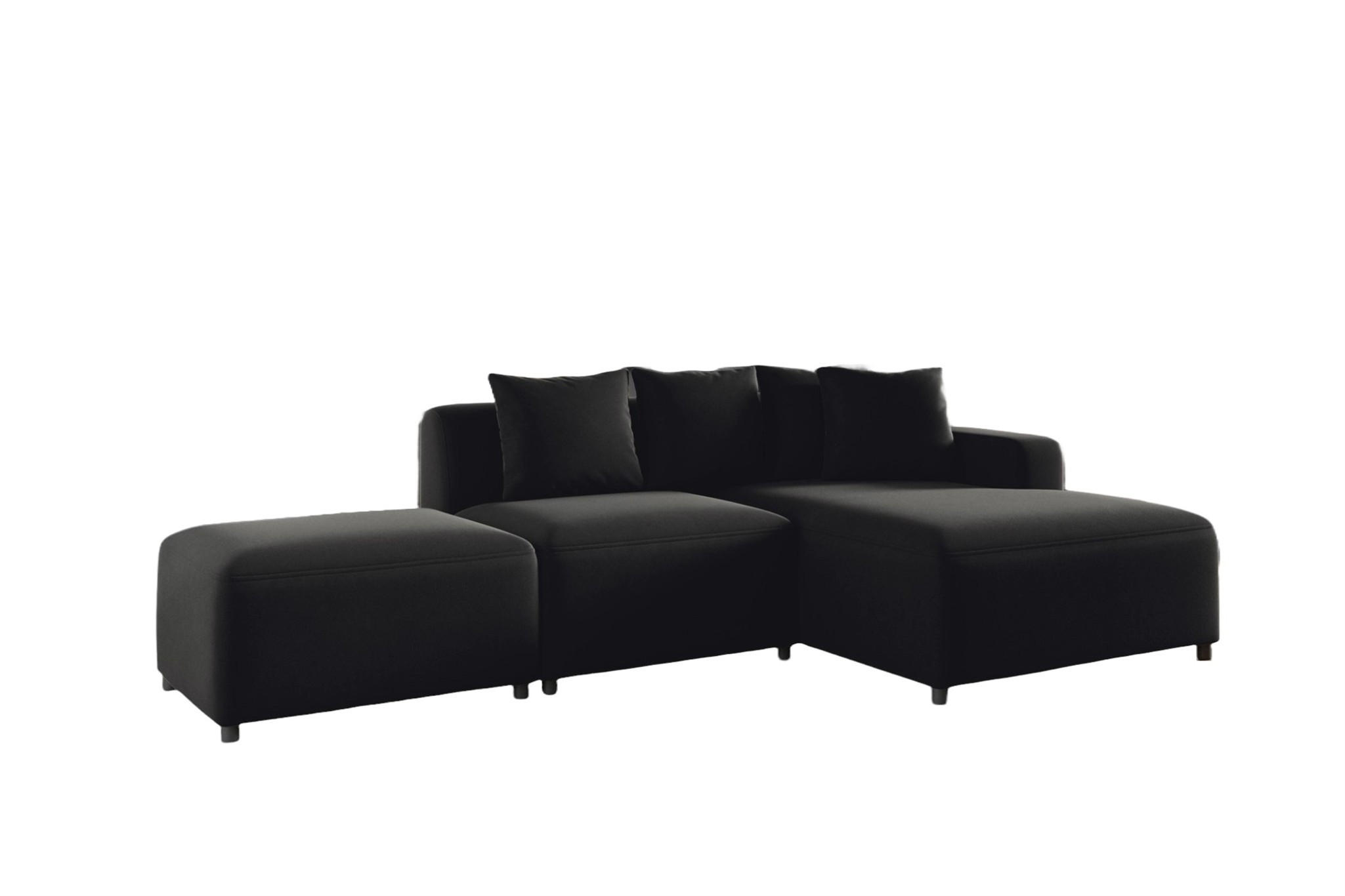 ECKSOFA Megan Xs In Stoff Salvador - Schwarz, Holzwerkstoff/Textil (304/165cm) - Fun Möbel
