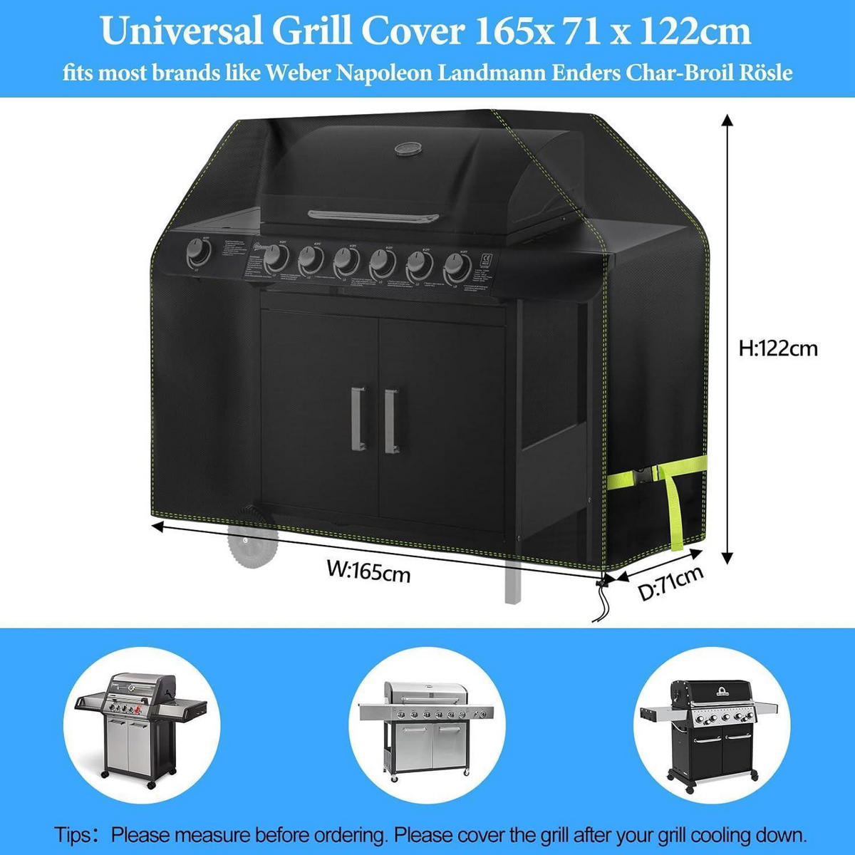 GRILL Abdeckhaube 165 x 71 x 122 cm wetterfest 420D Oxford - Schwarz, Kunststoff (71/122/165cm)