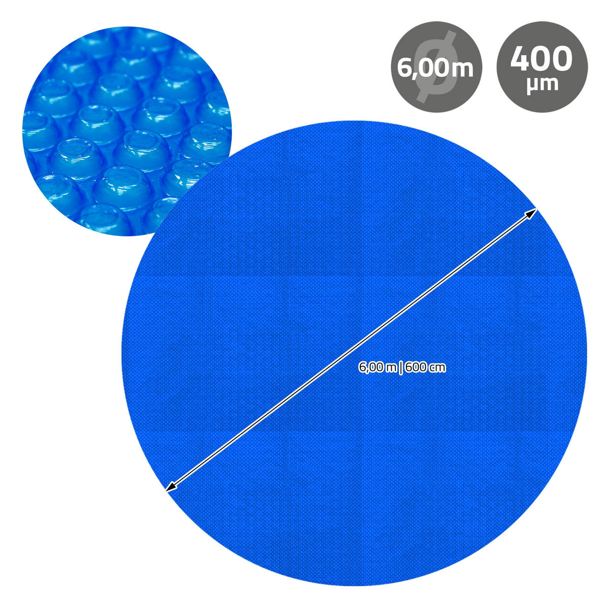 SOLÁRNÍ FÓLIE NA BAZÉN kulatá Ø 600 cm modrá 400 µm z PE vzduchových bublin - modrá, plast (600/600cm) - ECD-Germany