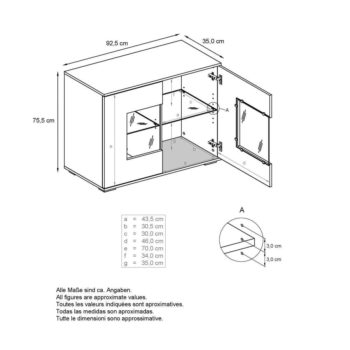 KOMMODE Grömitz Grau Hochglanz - Grau, Holzwerkstoff (92.5/73.5/35cm) - Vladon