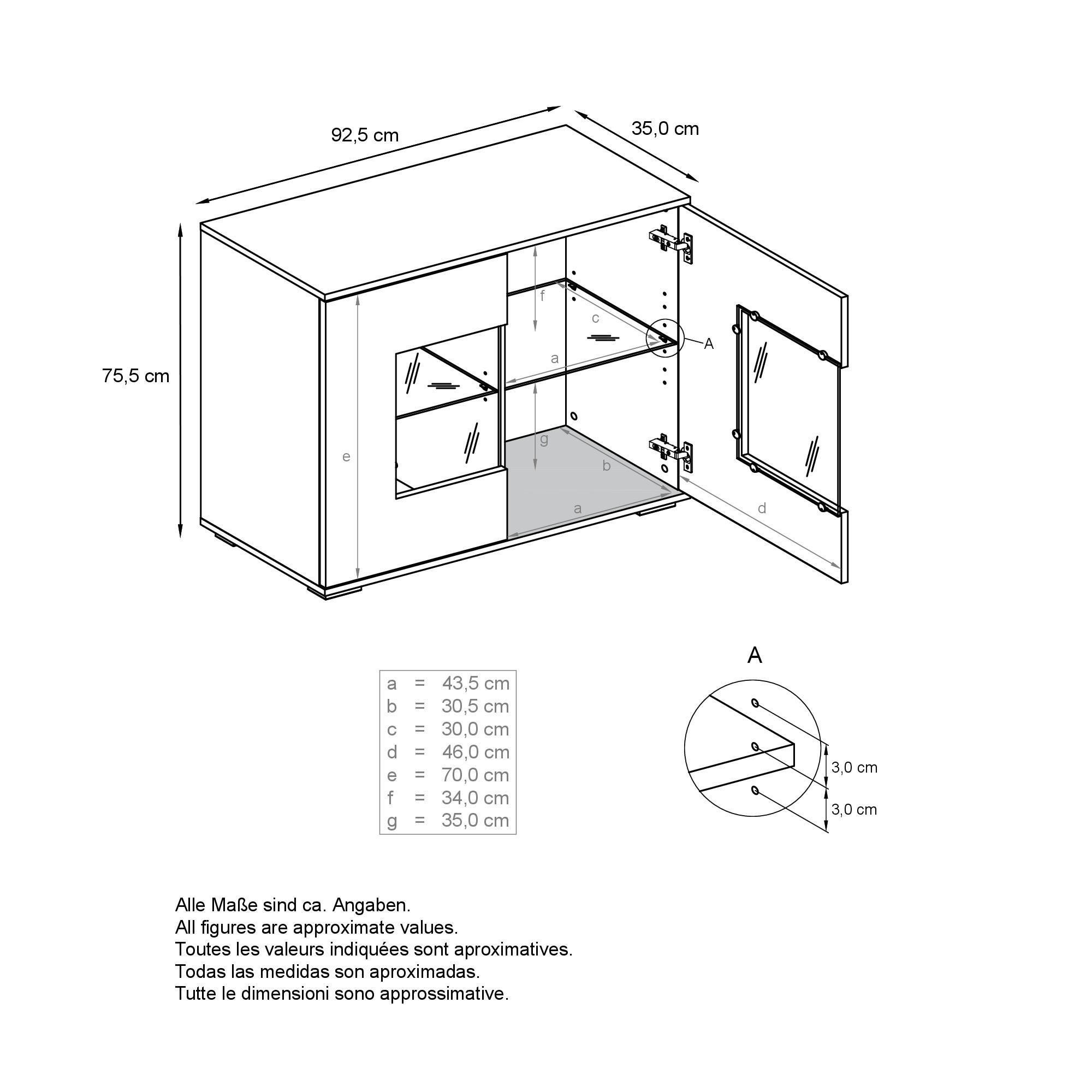 Thumbnail - Vladon Kommode, Bordeaux, Holzwerkstoff, 92.5x83.5x35 cm, Wohnzimmer, Kommoden & Sideboards, Kommoden