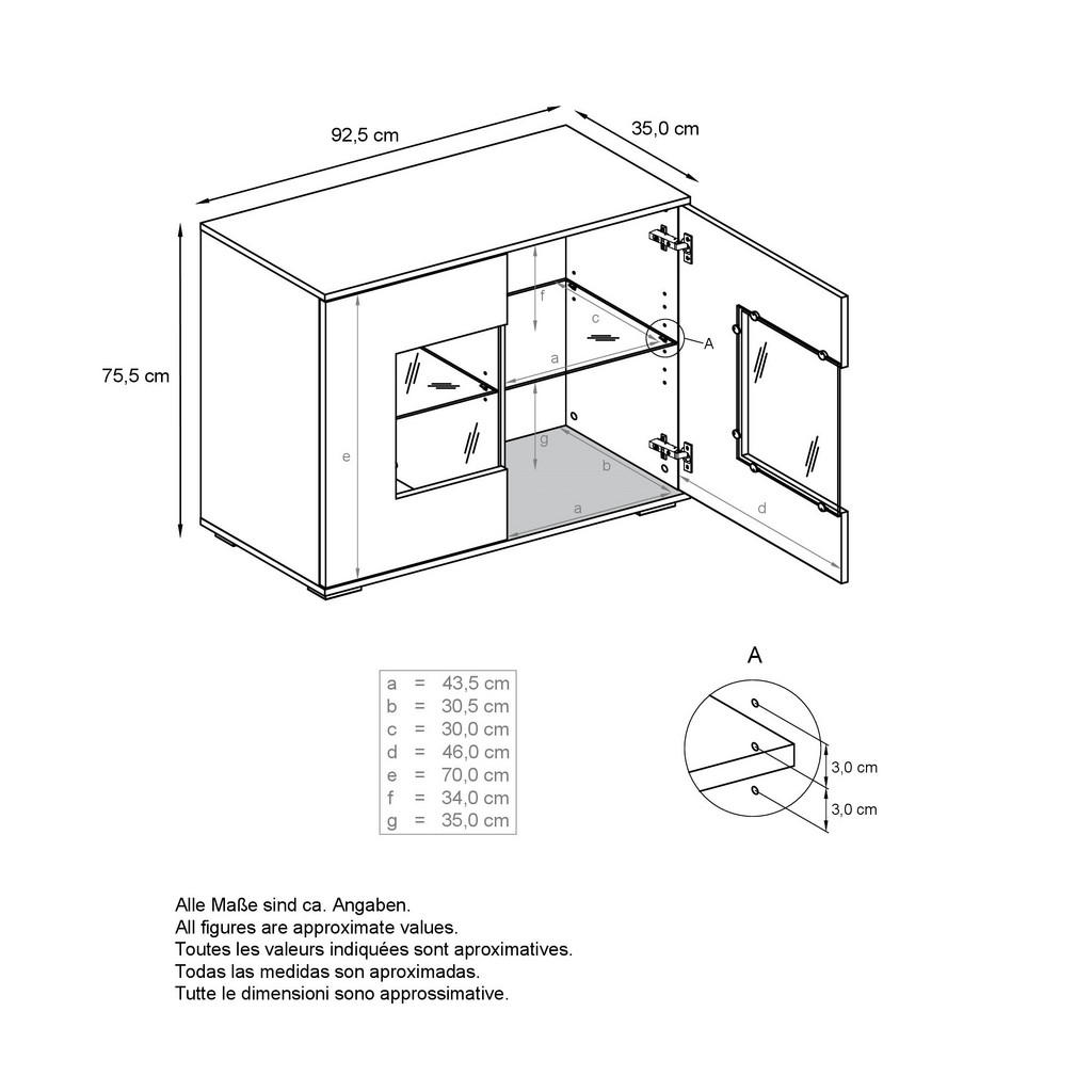 Thumbnail - Vladon Kommode, Weiß Hochglanz, Holzwerkstoff, 92.5x75.5x35 cm, Wohnzimmer, Kommoden & Sideboards, Kommoden