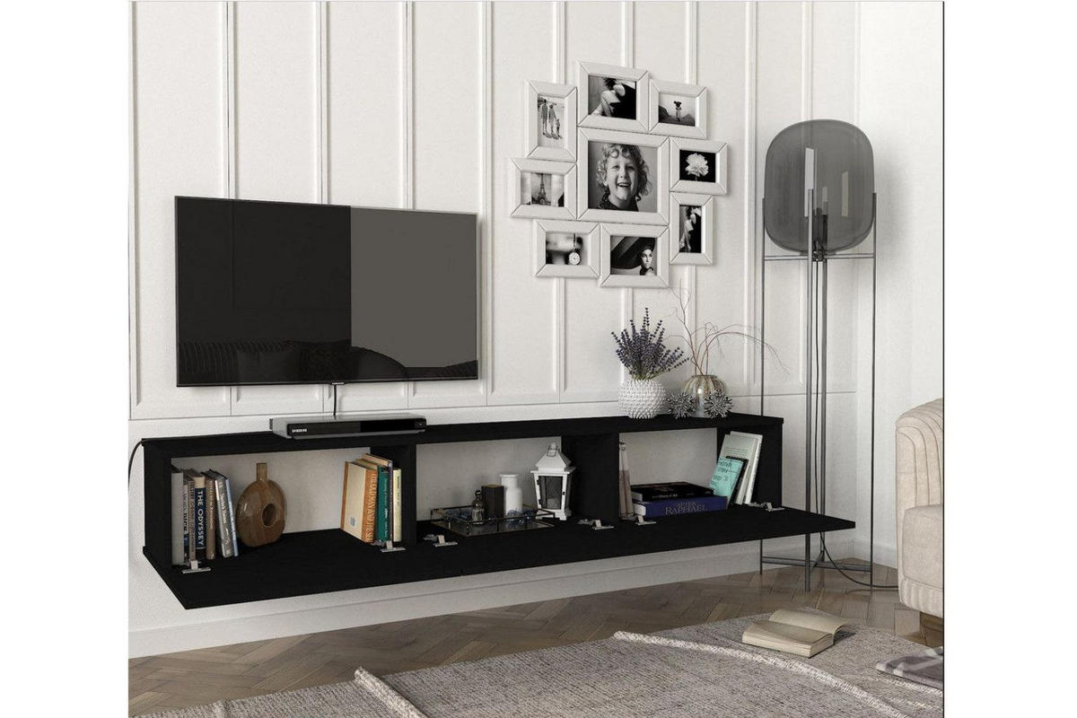 LOWBOARD 180 x 29,5 x 29,5 cm Schwarz TV Board mit Stauraum - Schwarz, Holzwerkstoff (180/30/30cm) - Ibonto