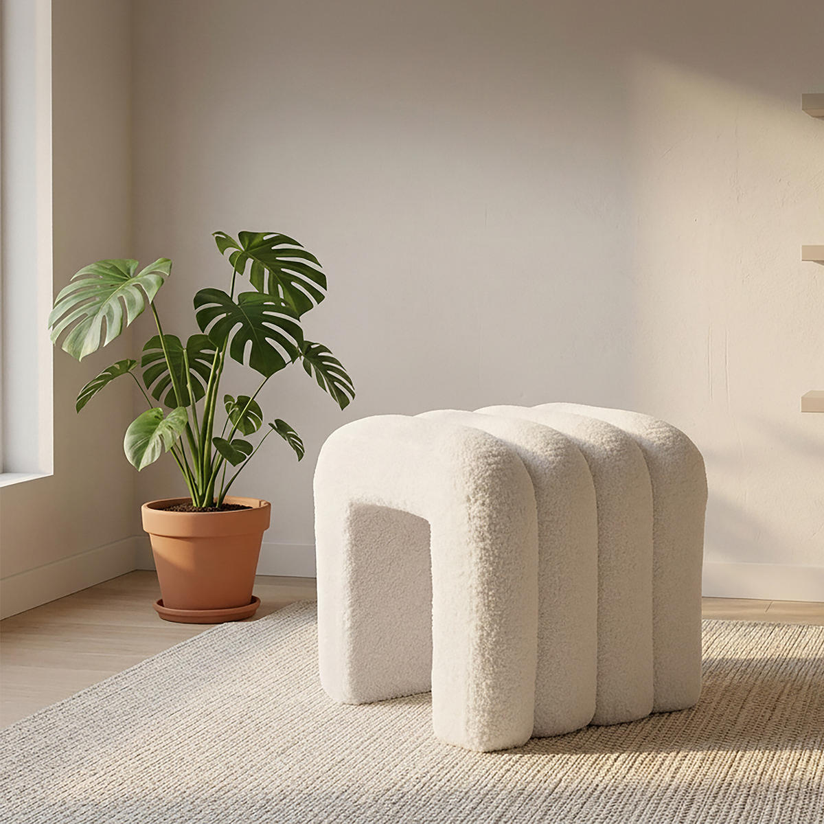 SEDACÍ taburet Bubble - krémová, dřevo/textil (40/40/40cm) - Relaxdays