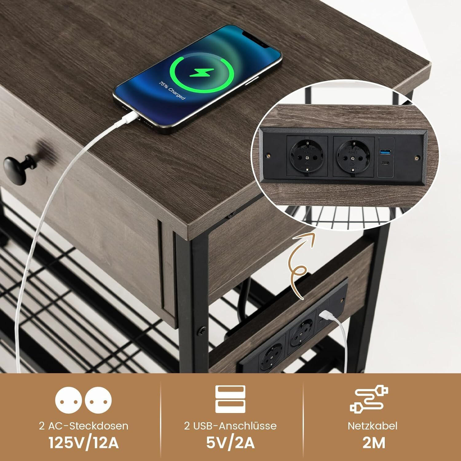 KONSOLENTISCH 81cm Grau - Grau, Holz (81/30/81cm) - COSTWAY