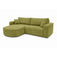 ECKSOFA Mit Schlaffunktion, Cordstoff Poso, Olive, Links, ROUND ONE - Olivgrün, Holz (244/175cm) - Kaiser Möbel