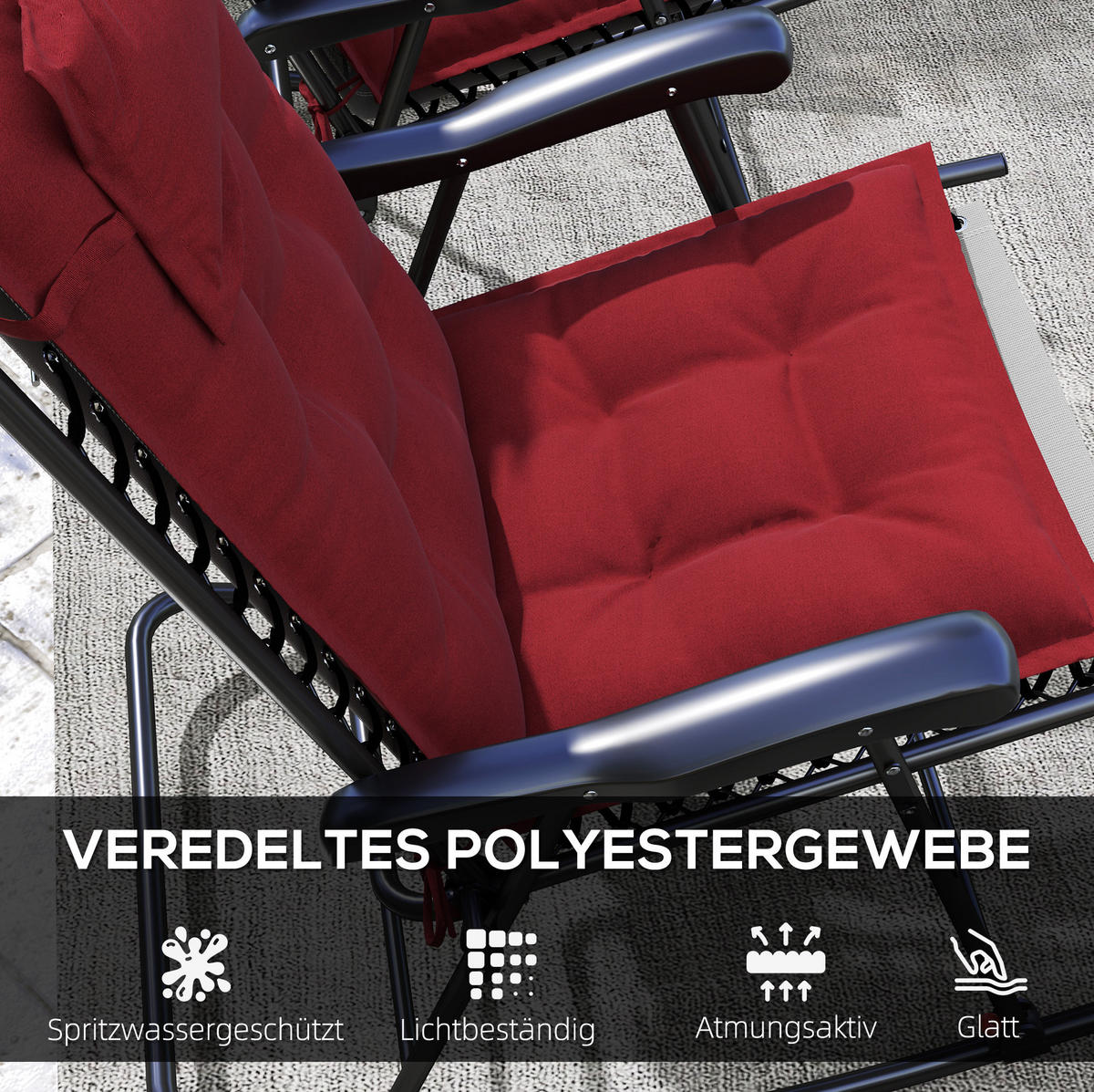 SESSELAUFLAGENSET 2er-Set aus Polyester 50x116x5 cm in Rot mit Bändern - Rot, Textil (50/5/116cm) - Modfu