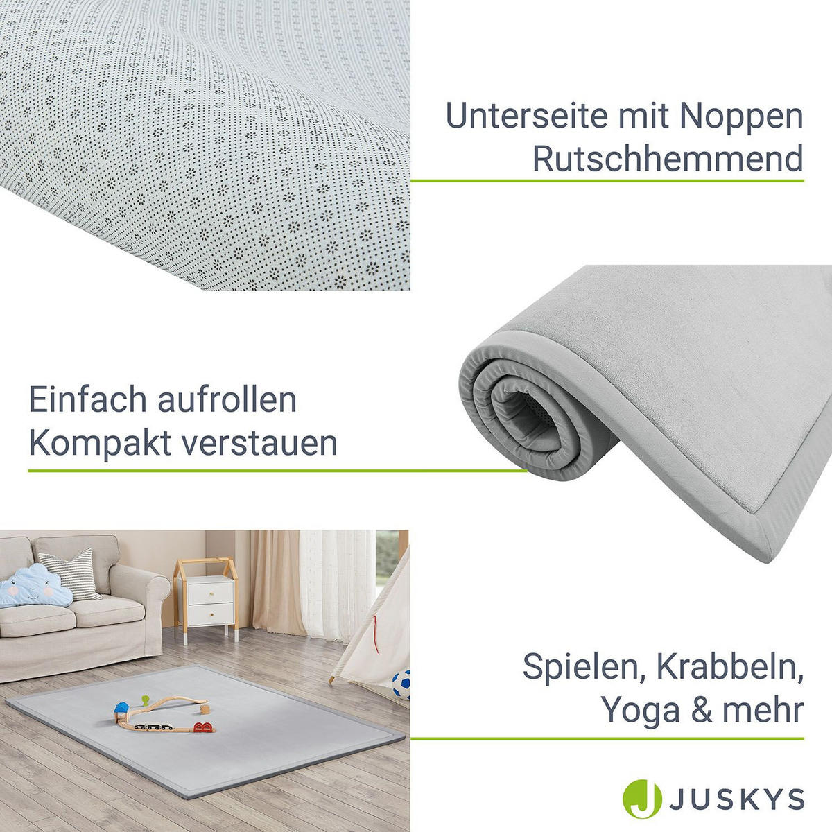 SPIELMATTE Maila grau 200 x 150 cm - Grau, Textil (150/2/200cm) - Juskys