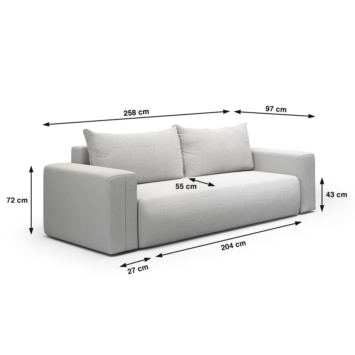SOFA Bliss 3 Sitzplätze Hellgrau - Grau, Holz (252/72/97cm) - Petits-meubles