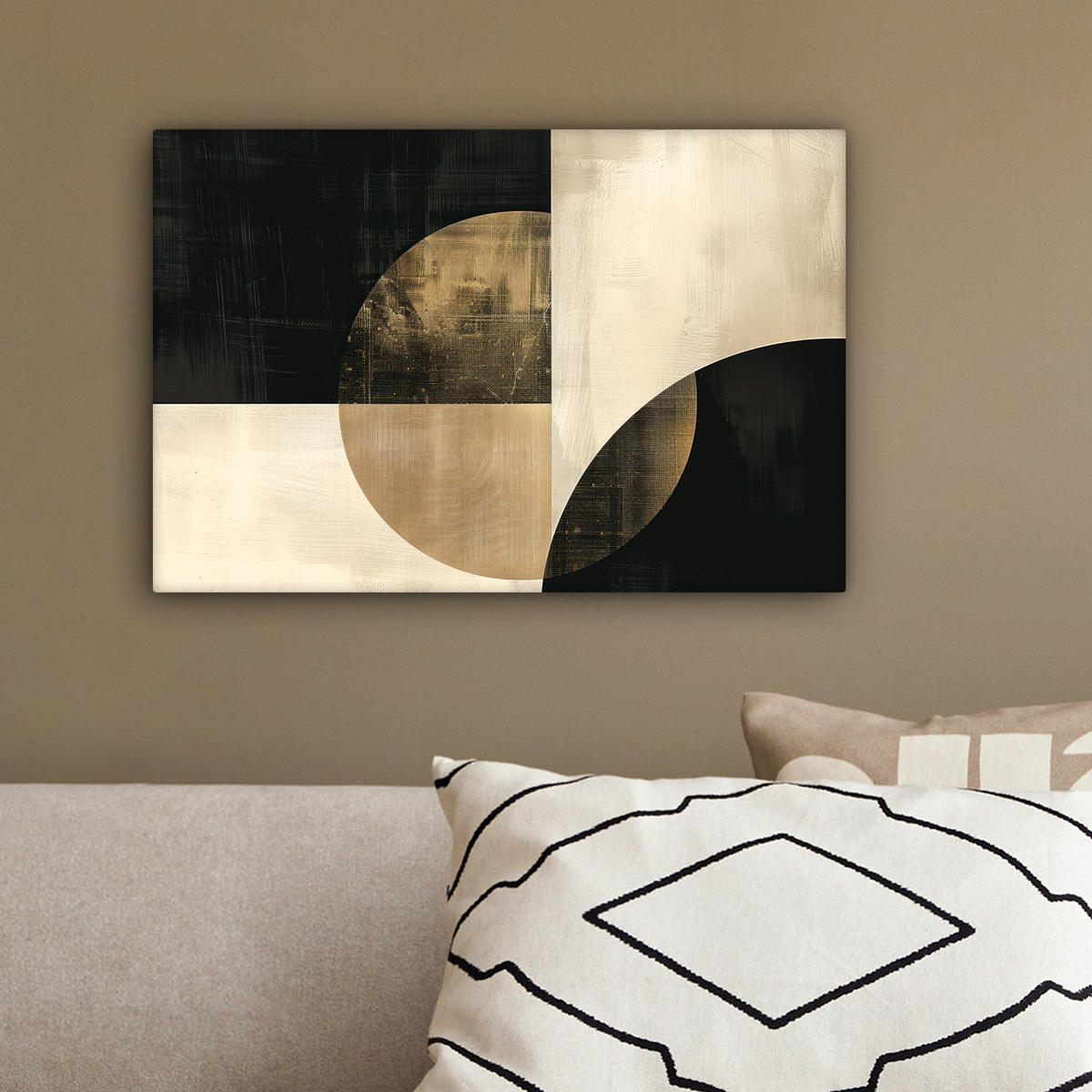 LEINWANDBILD Abstrakt - Geometrische Formen - Schwarz - Gold 30x20 cm - Ecru, Textil (30/20cm) - MuchoWow