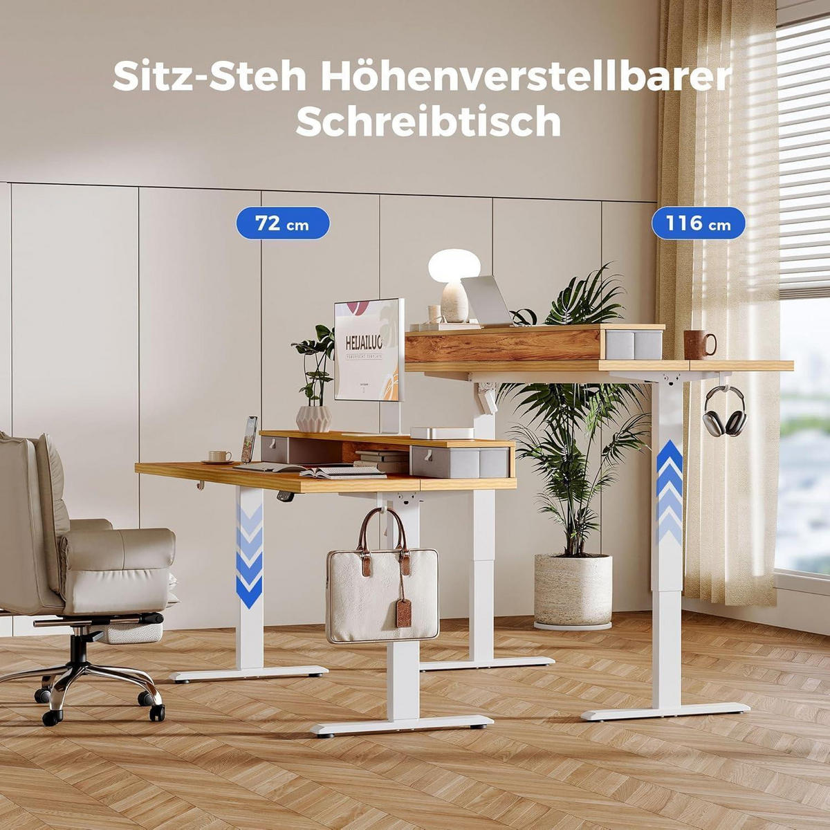 SCHREIBTISCH Höhenverstellbar Elektrisch 160 x 60 cm Hellbraun - Braun, Holzwerkstoff (160/60/75cm)