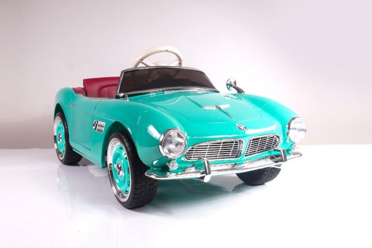 KINDER ELEKTROAUTO BMW 507 Oldtimer grün Trolley-Funktion, Fernbedienung, lizenziert, Kunstledersitz, EVA-Räder - Grün, Kunststoff (115/55/50cm) - Es-Toys