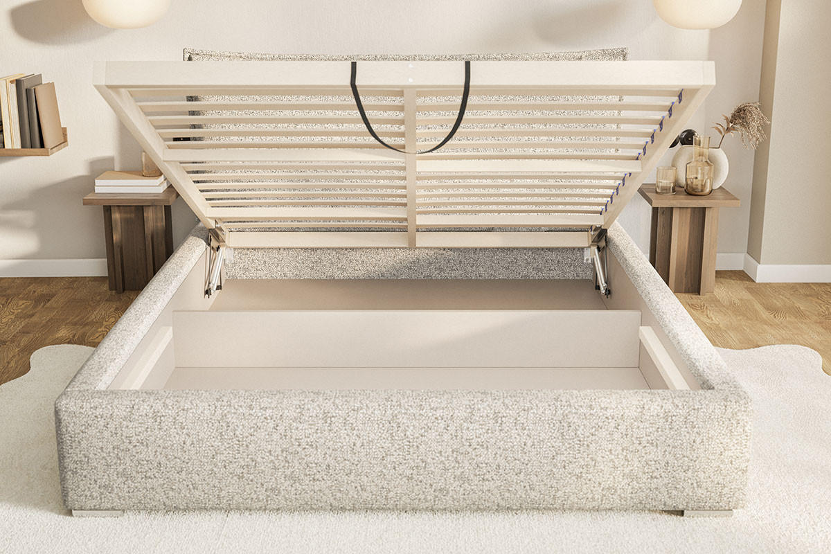 POLSTERBETT 180x200 Zenito mit Kissen-Kopfteil, Bettkasten, Hellgrau - Hellgrau, Holz/Textil (180/200cm) - Emporius