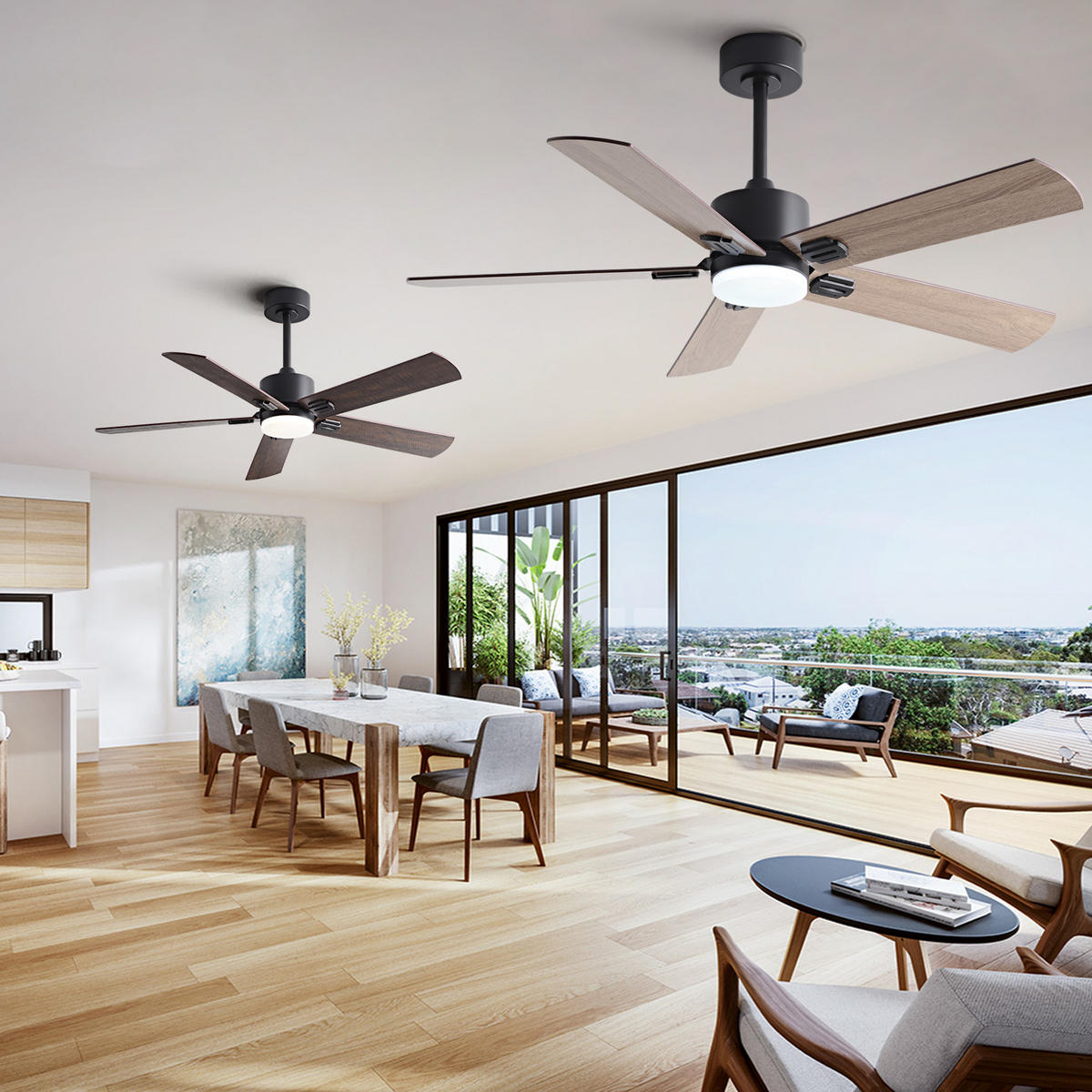 DECKENVENTILATOR DE-16245 42 Zoll mit Doppelfinish & Fernbedienung Schwarz - Walnussfarben, Holz/Metall (107/107/45cm) - ComfortXL