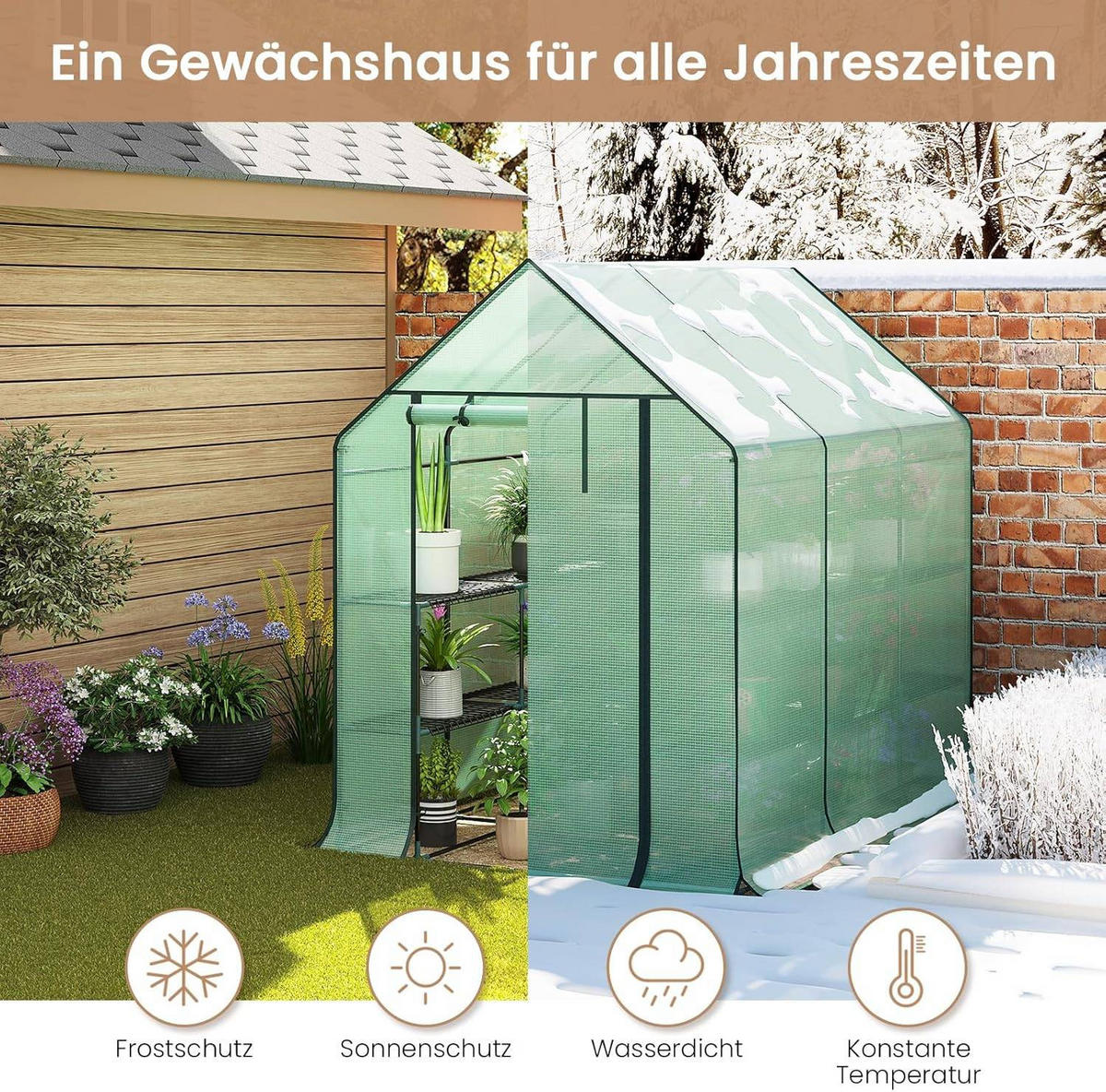 FOLIENGEWÄCHSHAUS, für Frühbeet Gemüse Blumen, 143 x 195 x 215 cm - Grün, Textil/Metall (143/195/215cm) - Woltu