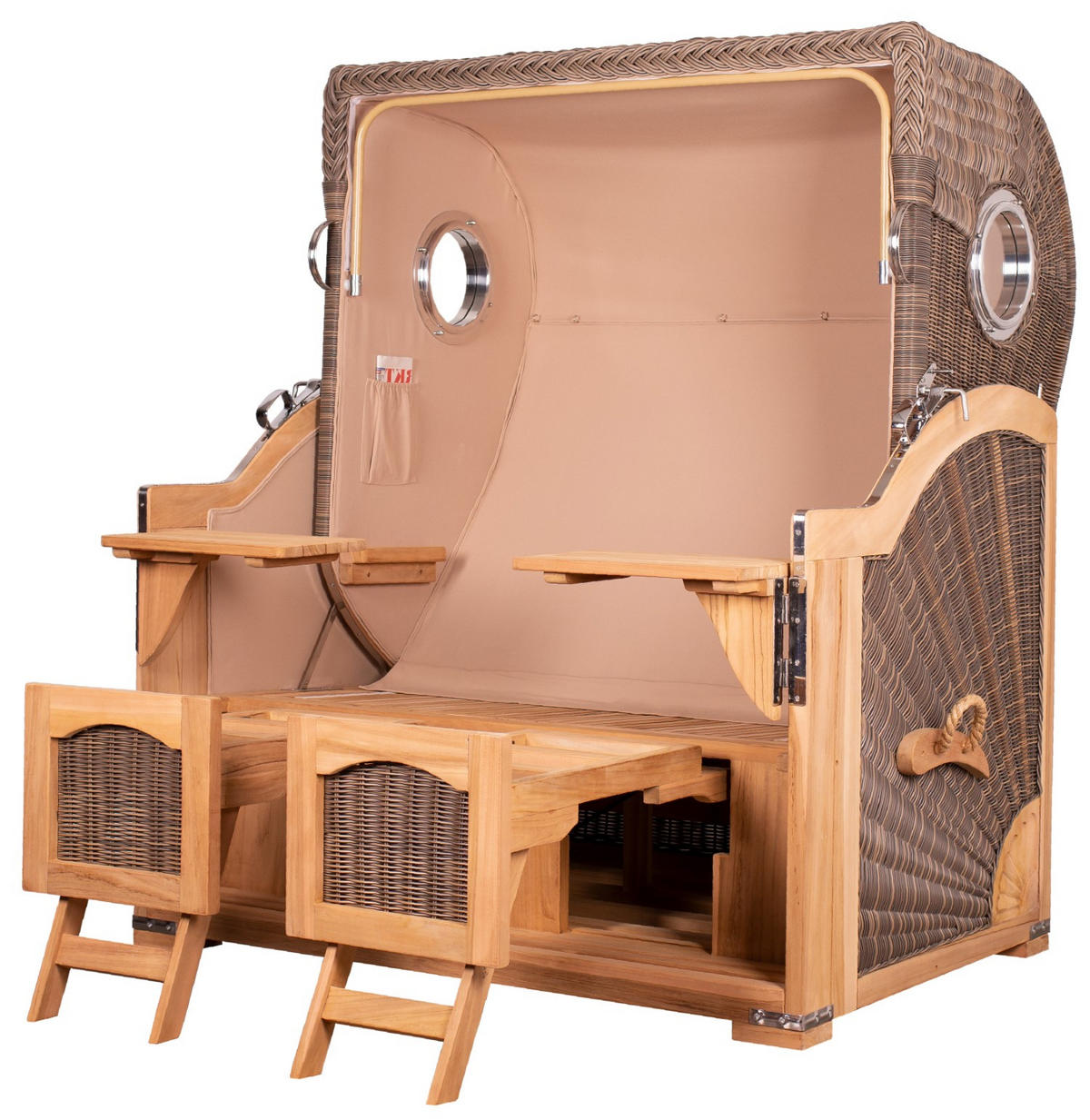 STRANDKORB Komplettset: Ammersee Grande XL Teak Bullauge - PE grau - Modell 593 - Grau, Holz/Kunststoff (142/165/95cm) - bene living