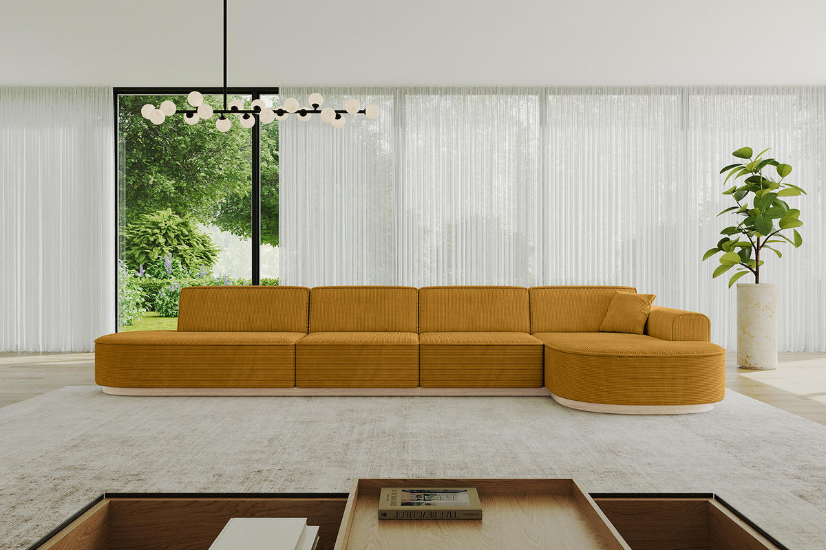 ECKSOFA Ottomane Rechts MARI-L3-v1 - 413x171x83 cm Senfgelb Cord - Gelb, Holzwerkstoff/Textil (171/413cm) - ALTDECOR