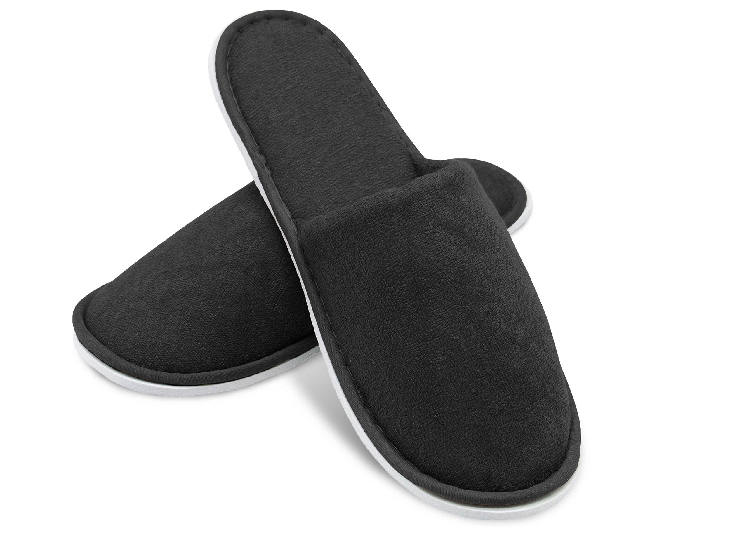 FROTTIERSLIPPER, 10er-Set, Universalgröße, 100% Polyester, Schwarz - Schwarz, Textil (5/1/29cm) - Zollner