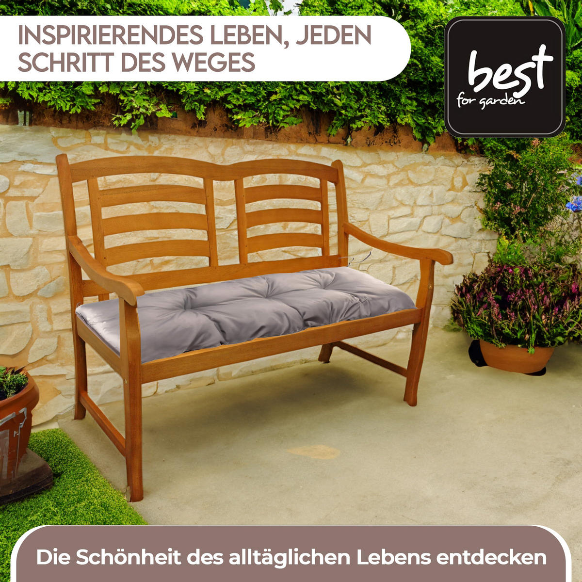 SITZKISSEN mit Rückenteil für 2 Personen Bankauflage KOMPLETT (180x60x50 cm, Braun) - Braun, Naturmaterialien (180/50/60cm) - Best for Kids