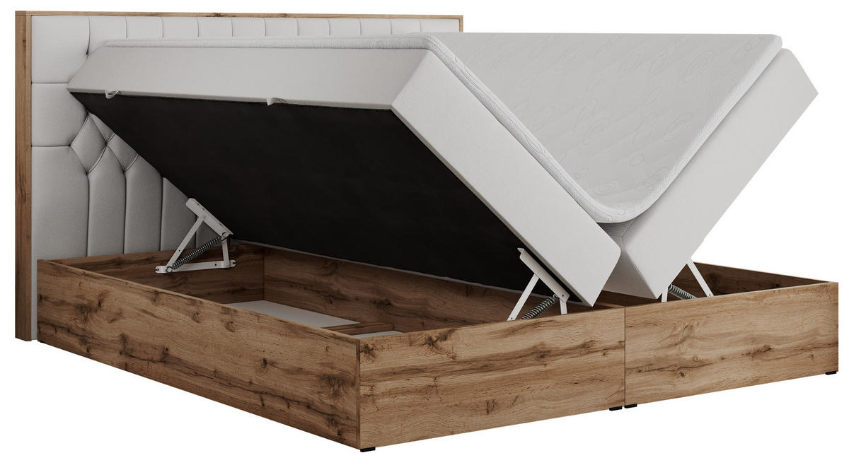 BOXBETT AMORE 140/200 Weiß Velvet - H3 - Weiß, Holz/Textil (140/200cm) - MKS